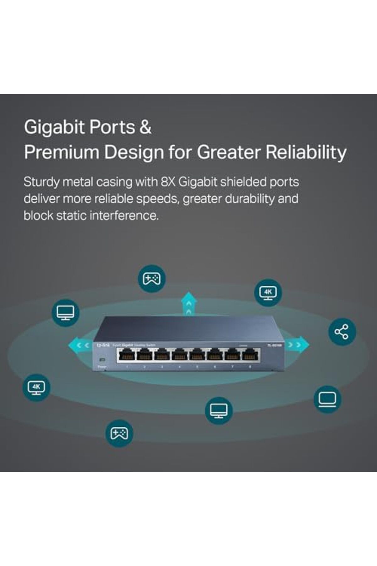 TP-LINK-TP-Link 8 Port Gigabit Ethernet Network Switch - Ethernet Splitter | Plug & Play | Fanless | Sturdy 4