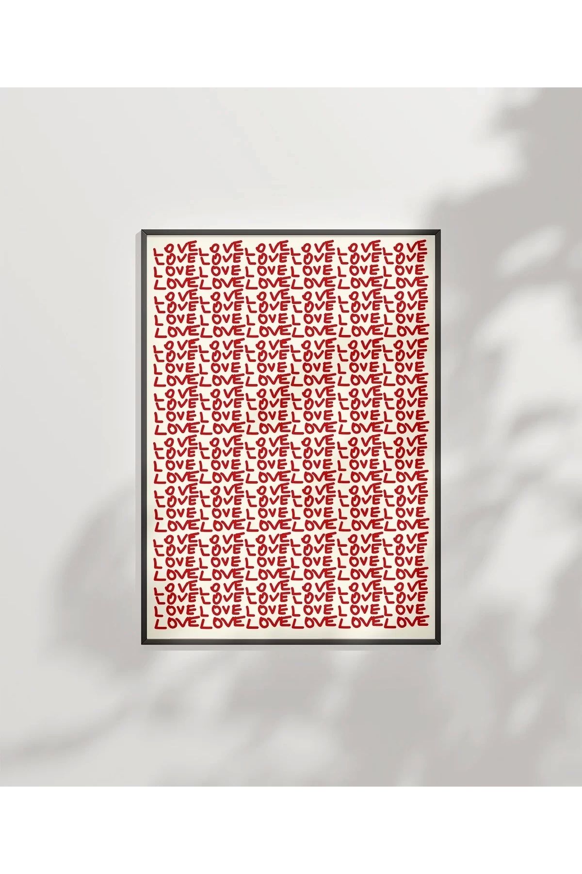 VOGLOO Çerçevesiz Poster Kırmızı Love Yazılı Tekrarlı Desen