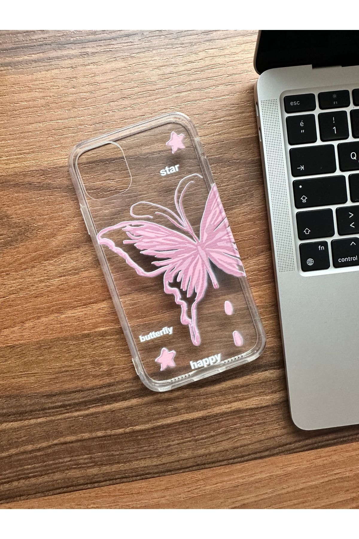 Mobildizayn SAMSUNG A71 Uyumlu Pembe Kelebek Desenli Şeffaf Telefon Kılıfı