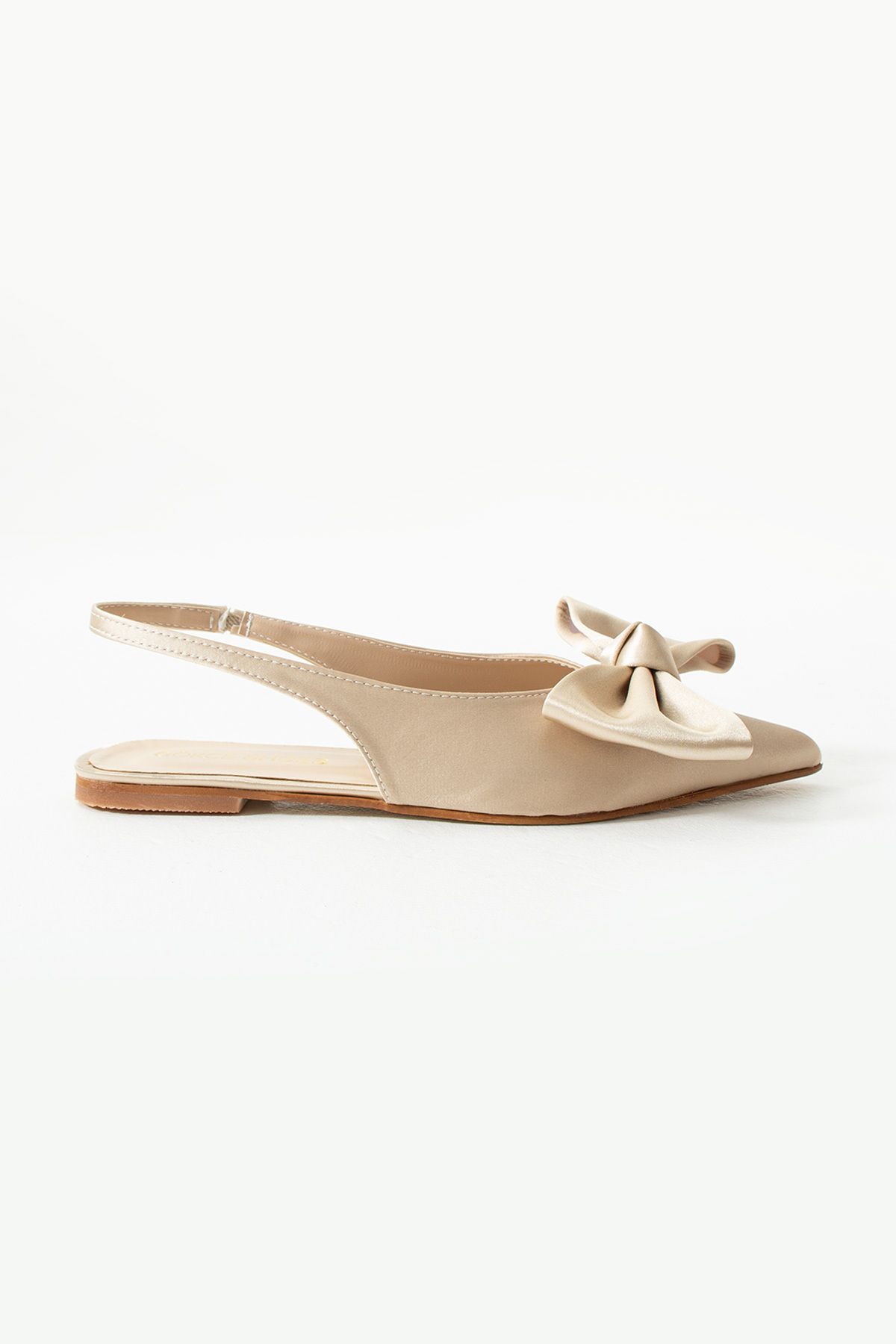 Gökçe Shoes Sancha Krem Saten Fiyonk Detay Kadın Babet Ayakkabı