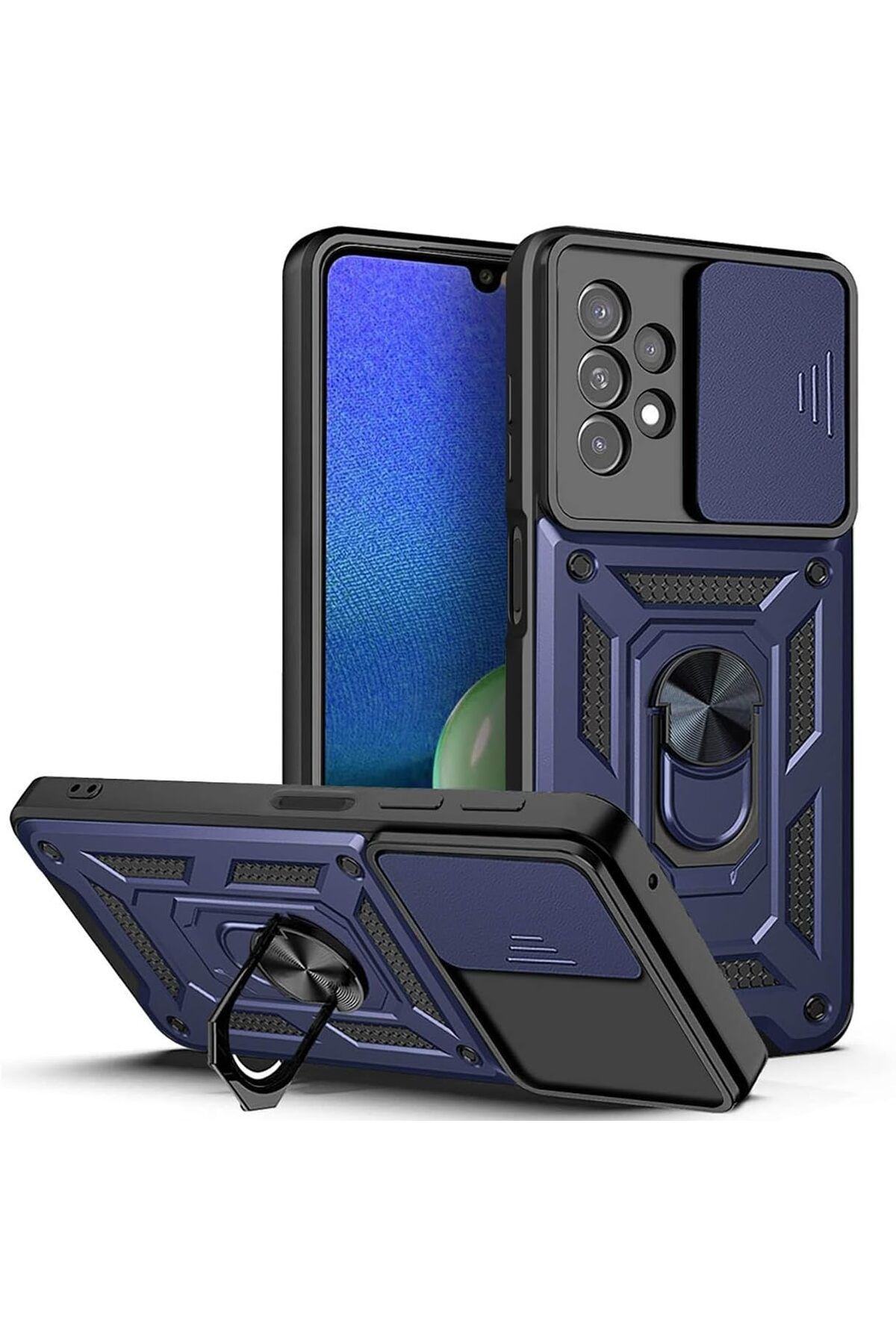 Rivor Samsung Galaxy A33 Uyumlu Kılıf Kamera Sürgülü Standlı Yüzüklü Darbe Emici Zırh Koruyucu Tank Kapak