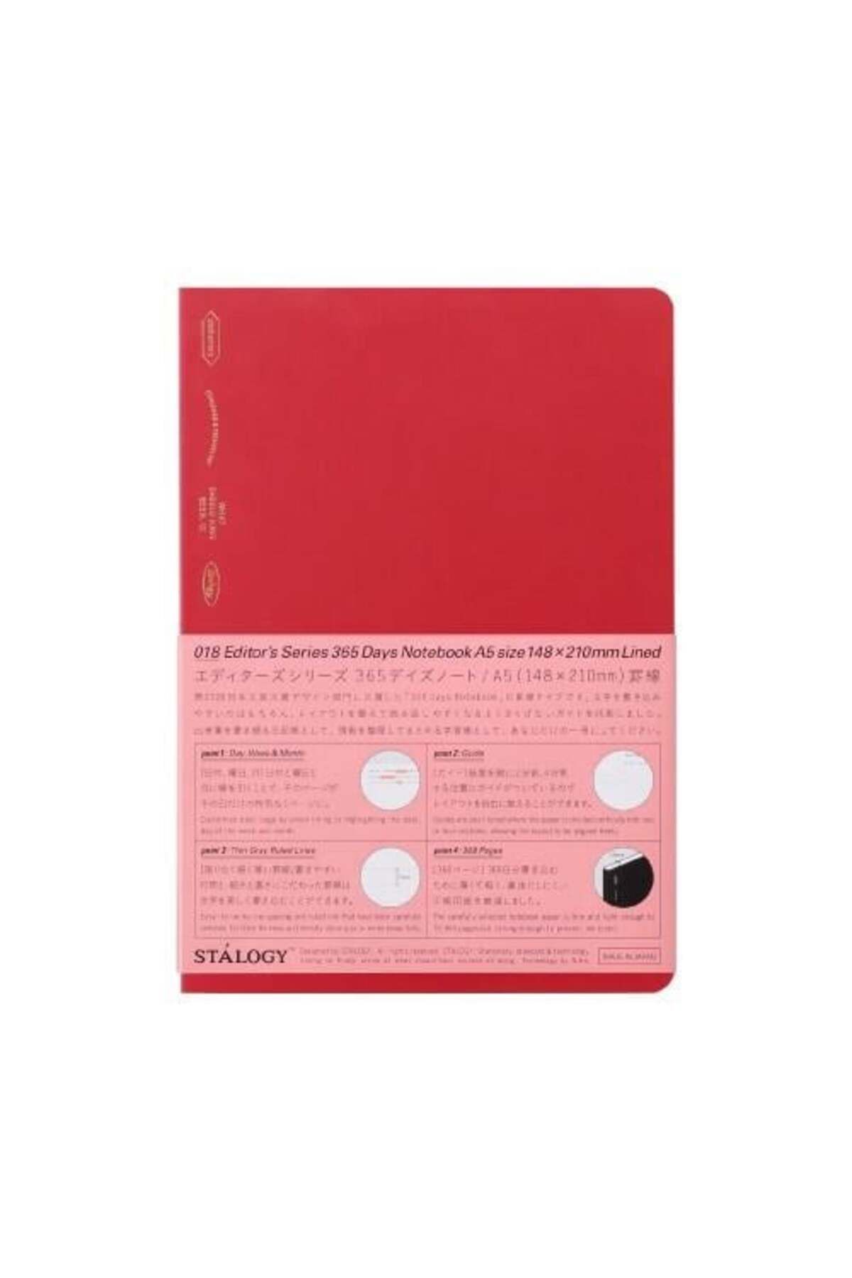 Unmeiprojects Stalogy 365 Days Notebook A5 Çizgili Japon Defteri Red Kırmızı
