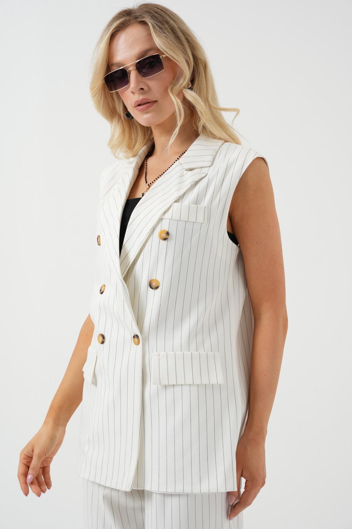 Trend Marfa Atlas Kumaş Premium Boy Fit Pantolonlu Kolsuz Ceket Yelek Takım