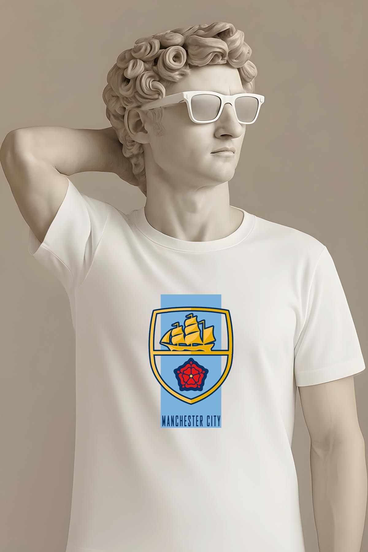 362BASKI Man City Minimal Tasarım Logo Baskılı Tshirt