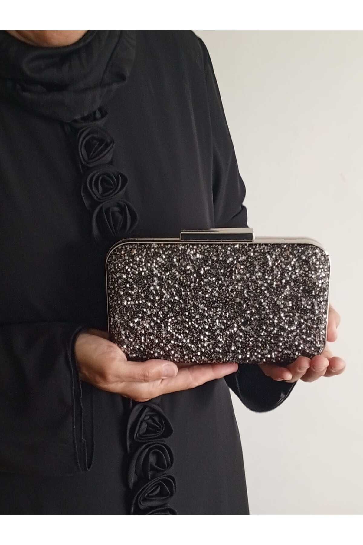 eflanmoda iri taşlı zincir askılı kadın abiye el ve omuz çantası