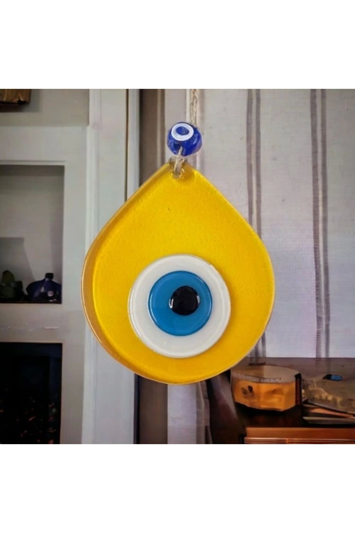 ShopNova Orta Boy Şeffaf Sarı Damla Desen Nazar Boncuklu Duvar Dekoru Cam Duvar Süsü