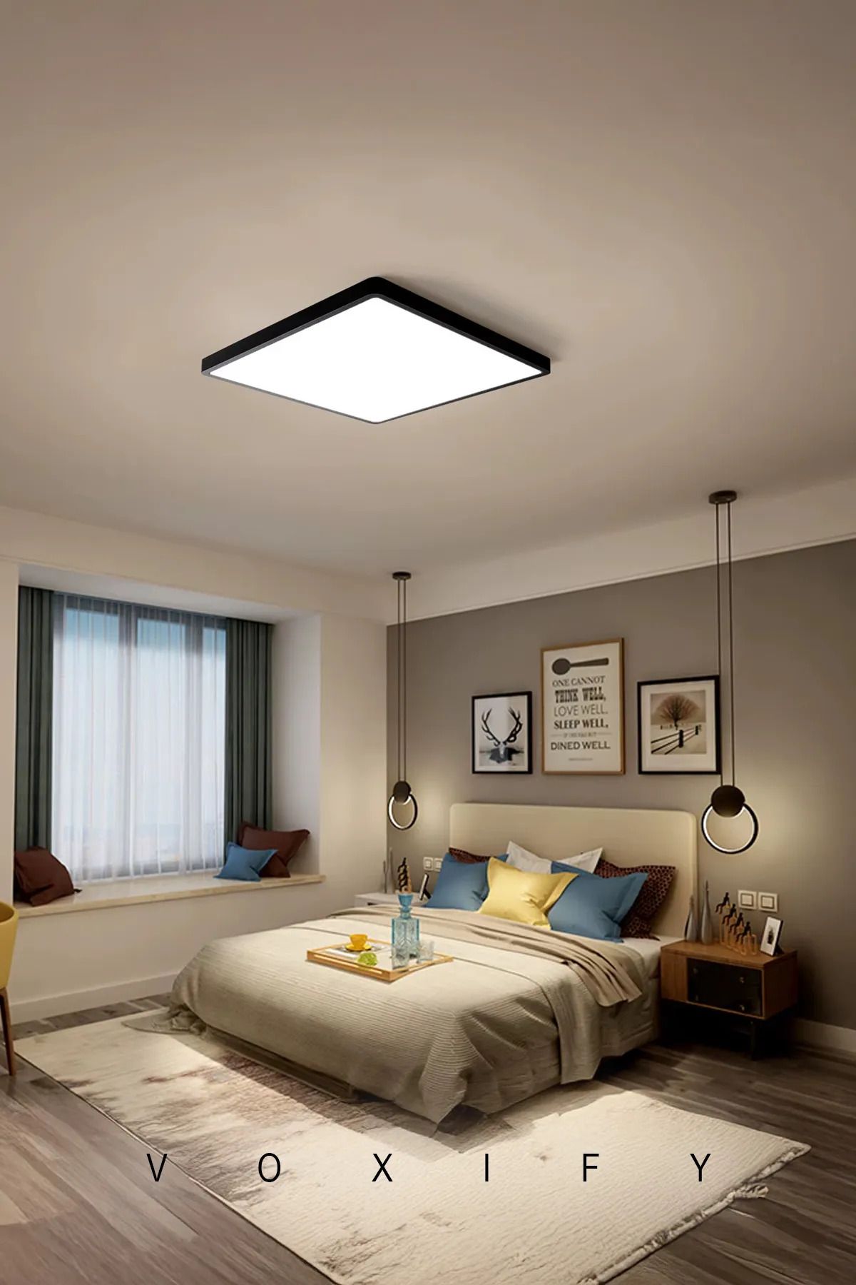 luxshome 30x30 cm Büyük Boy 24W Siyah Kasa Led Panel Avize Armatür Salon Banyo Balkon Tuvalet ve Wc Lambası