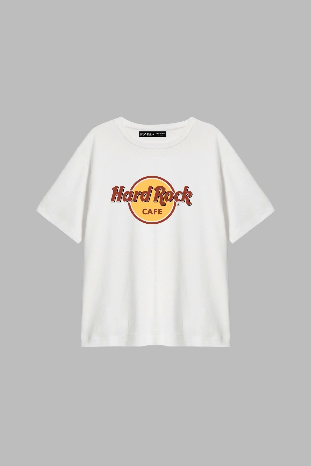 CİNEMA MODA Hard Rock Baskılı Relaxed Fit Beyaz Kadın Tshirt