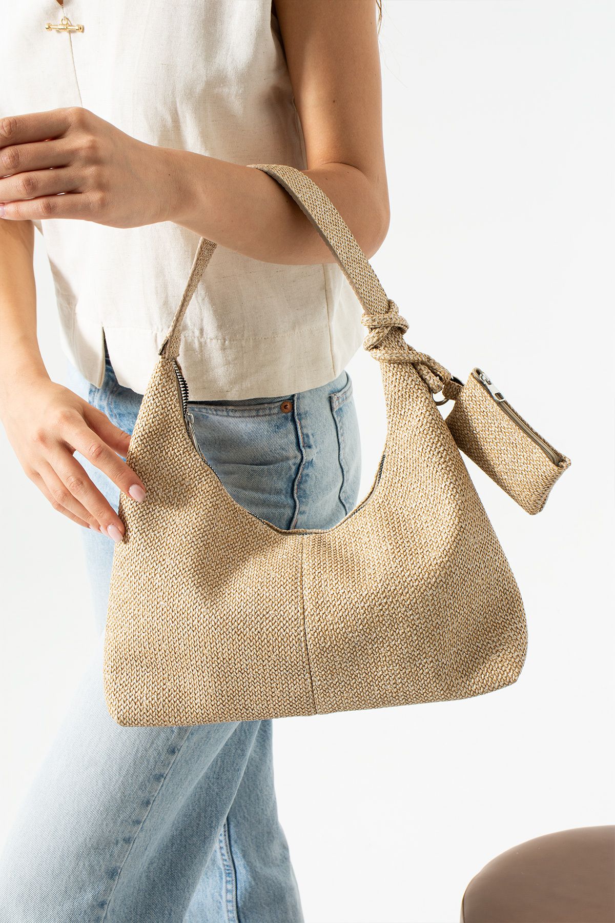 Valu Accessorize Bella Hasır Görünümlü Cüzdan Detaylı Kadın Omuz ve Kol Çantası