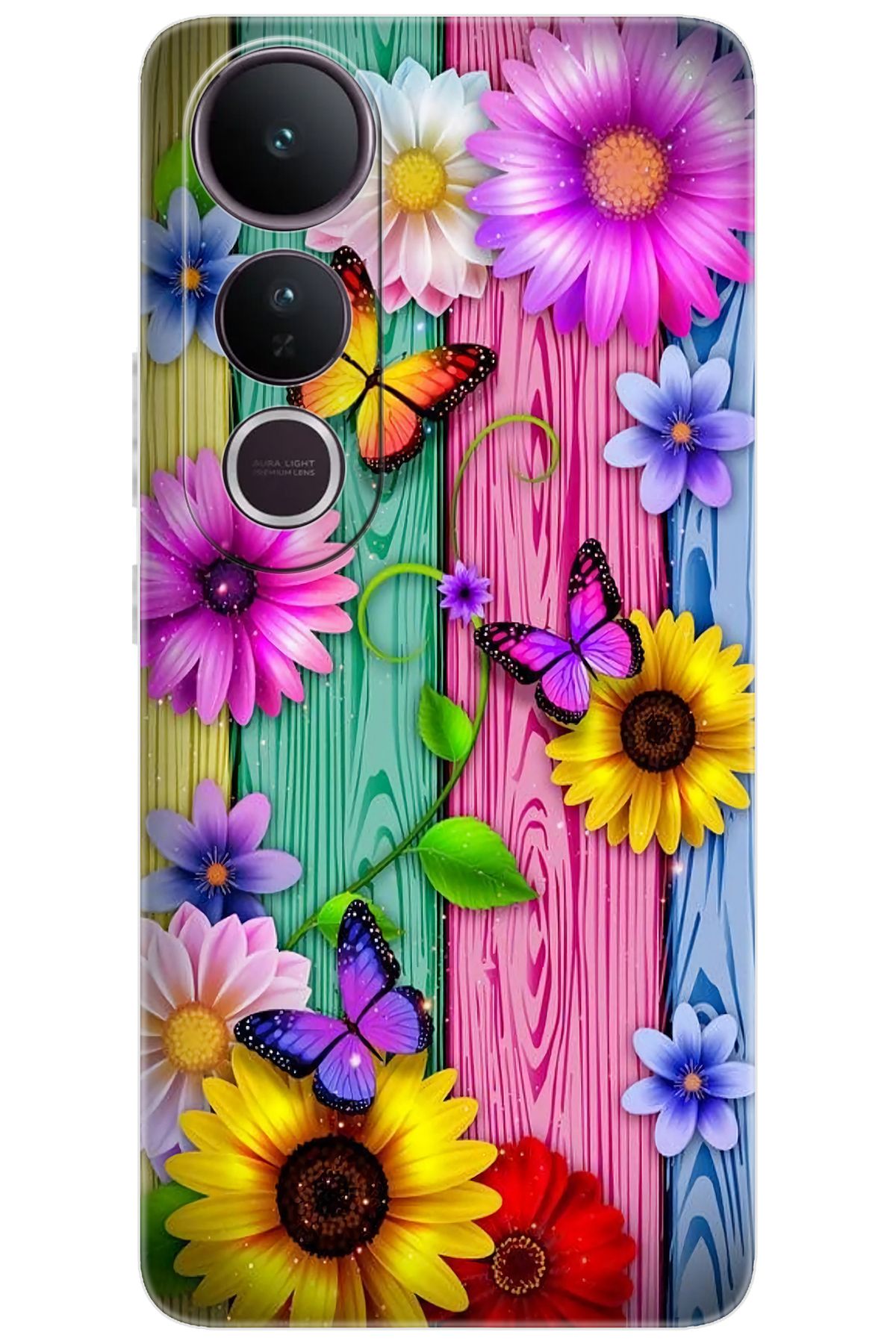 Ceppare Vivo V50 Lite 5G (V2441) Uyumlu Kılıf Desenli Silikon Renkli Papatya - Kelebekler STK:719 CP-ejL4DHc