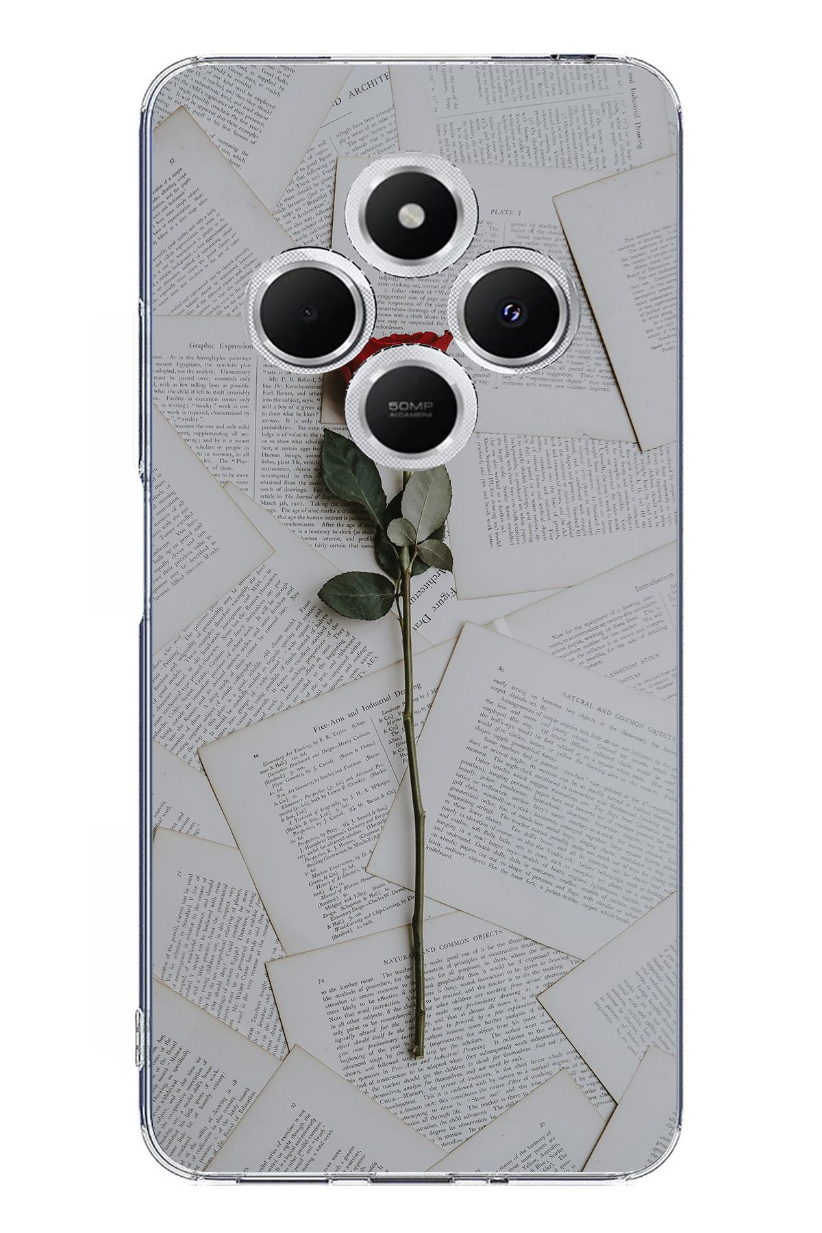 TechTree Redmi 14C Uyumlu Kırmızı Gül Şeffaf Silikon Kılıf