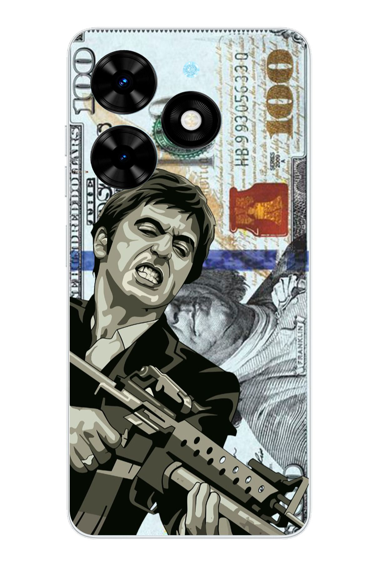 TechTree Tecno Spark Go 2024 Uyumlu Scarface Dolar Tasarımlı Şeffaf Silikon Kılıf