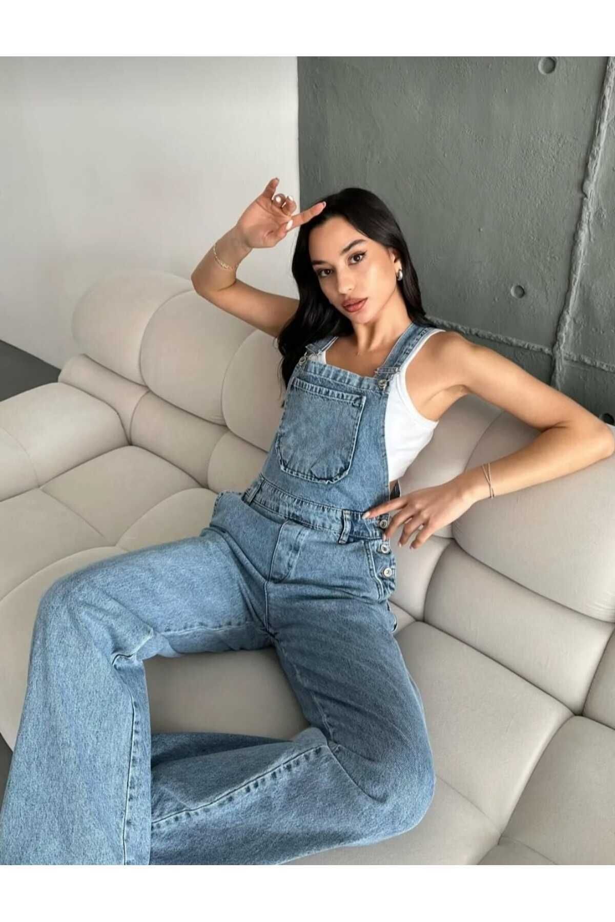 MissPul Kadın premium Kalite denim salopet tulum