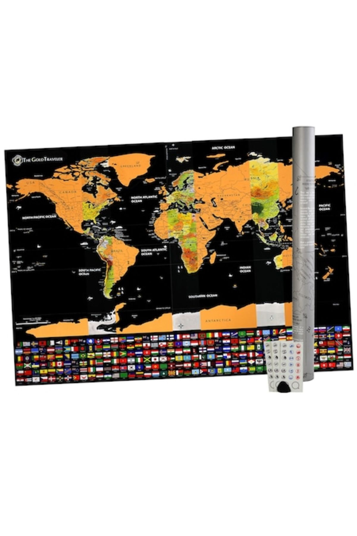 Retoo Store Hartă A Lumii Razuibilă, Ediție Deluxe | Cu Steaguri | Accesorii | 60 X 80 Cm - One Size