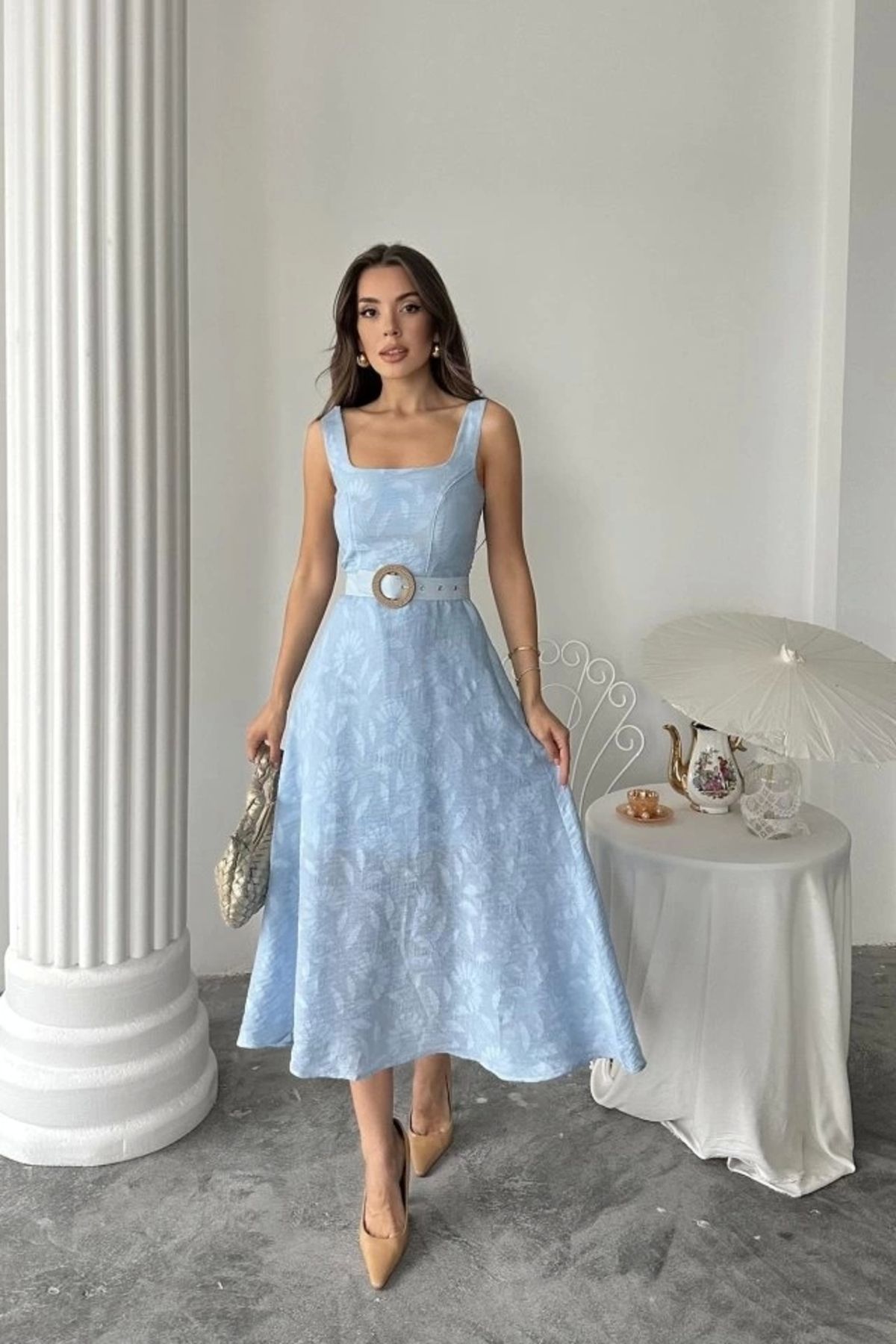 Butik Bebe Mavi Kuplu Uzun Elbise