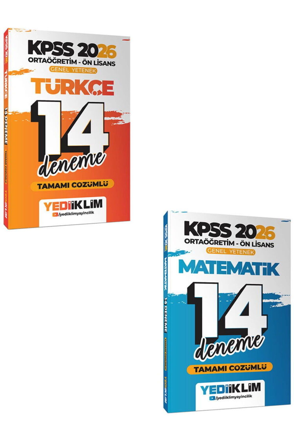 Yediiklim Yayınları Yediiklim 2026 KPSS Ortaöğretim Ön Lisans GY Türkçe Matematik Tamamı Çözümlü 14 Deneme Seti