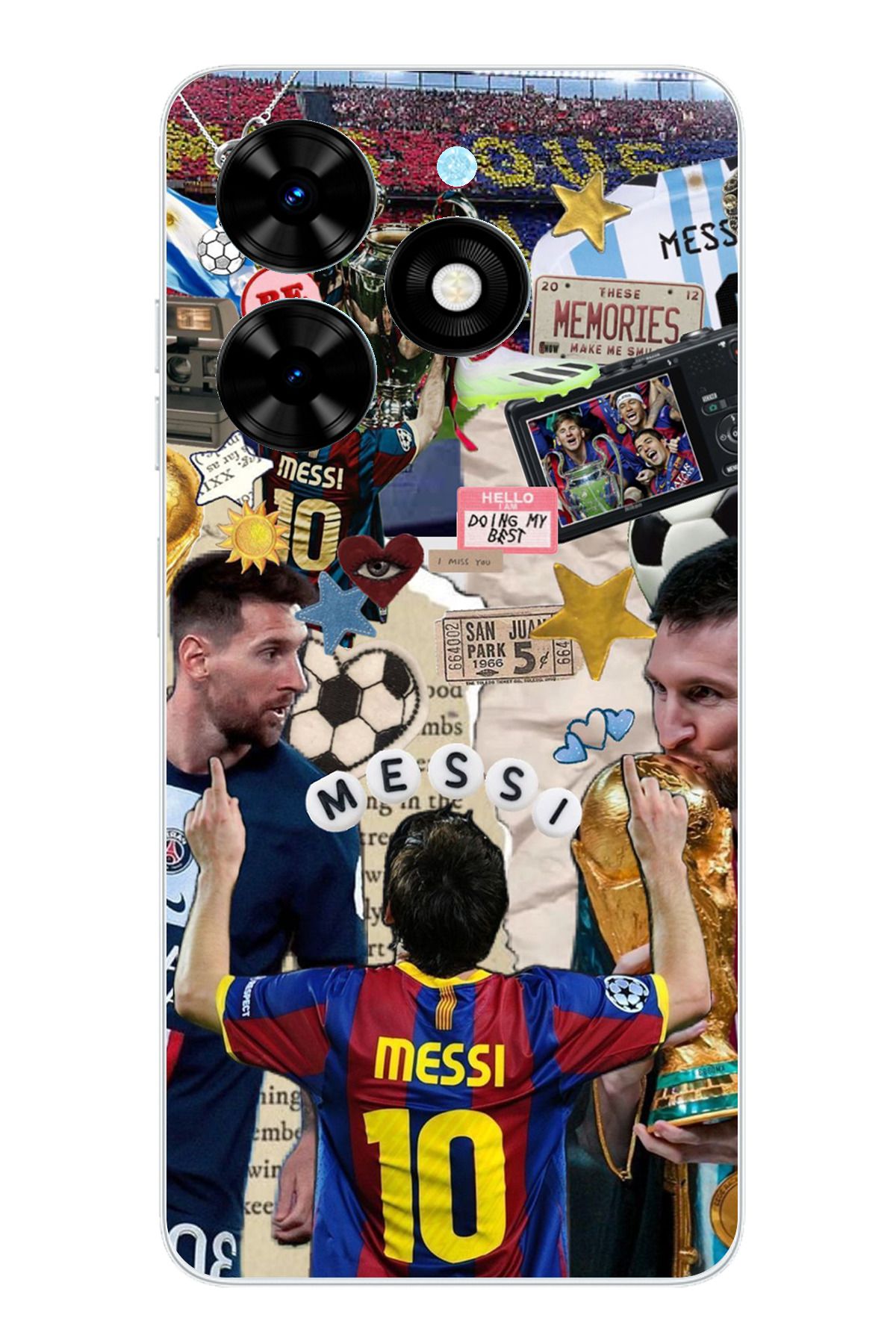 TechTree Tecno Spark 20 - 20C Uyumlu Messi Çıkartmalar Şeffaf Silikon Kılıf