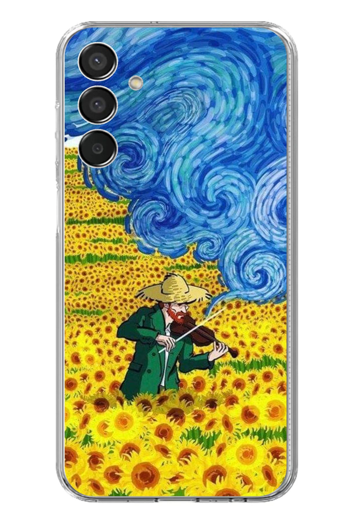 TechTree Samsung Galaxy M15 Uyumlu Van Gogh Keman Şeffaf Silikon Kılıf