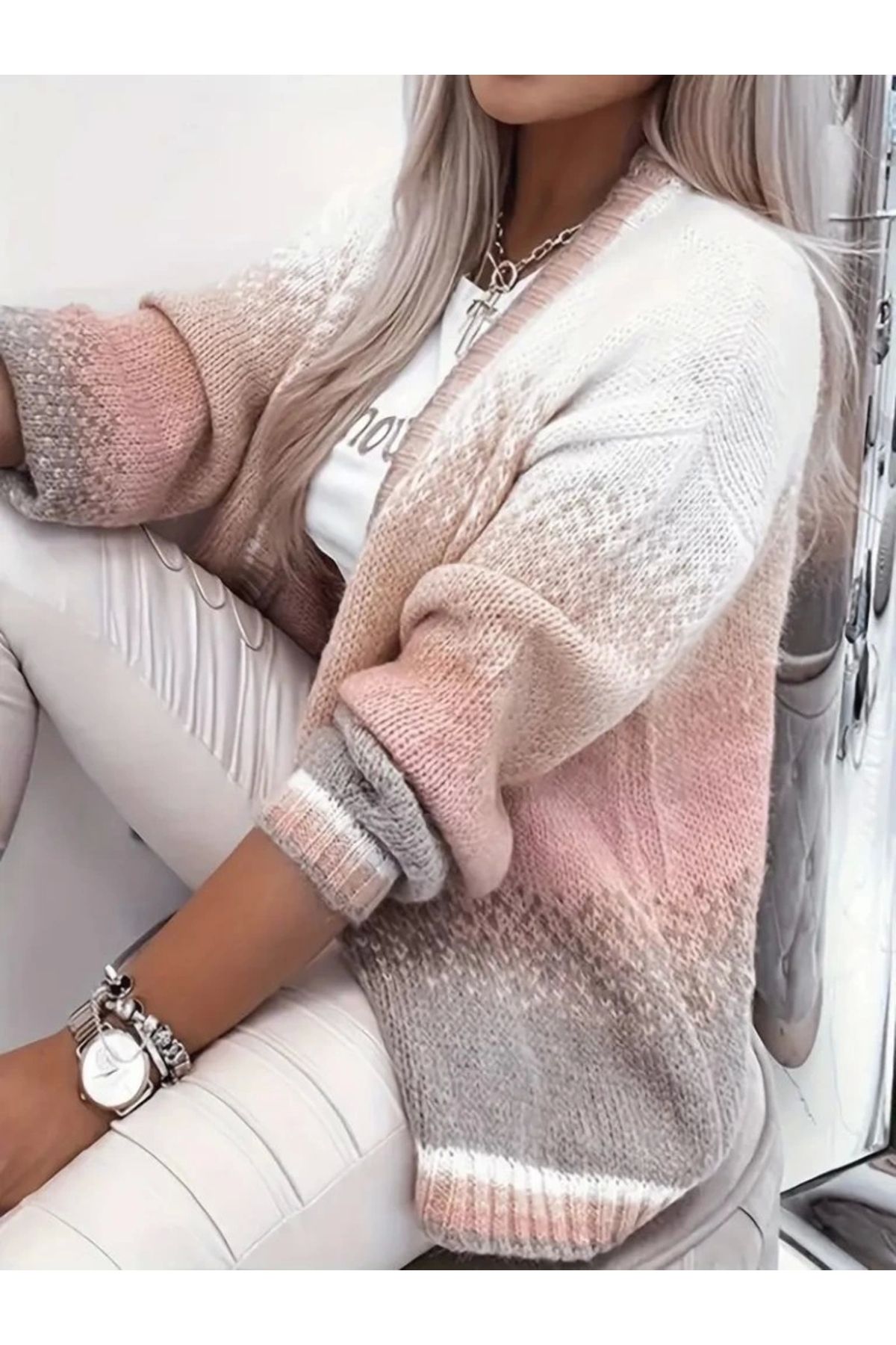 MODA Kadın Uzun Kollu önü Açık çok Renkli Hırka
