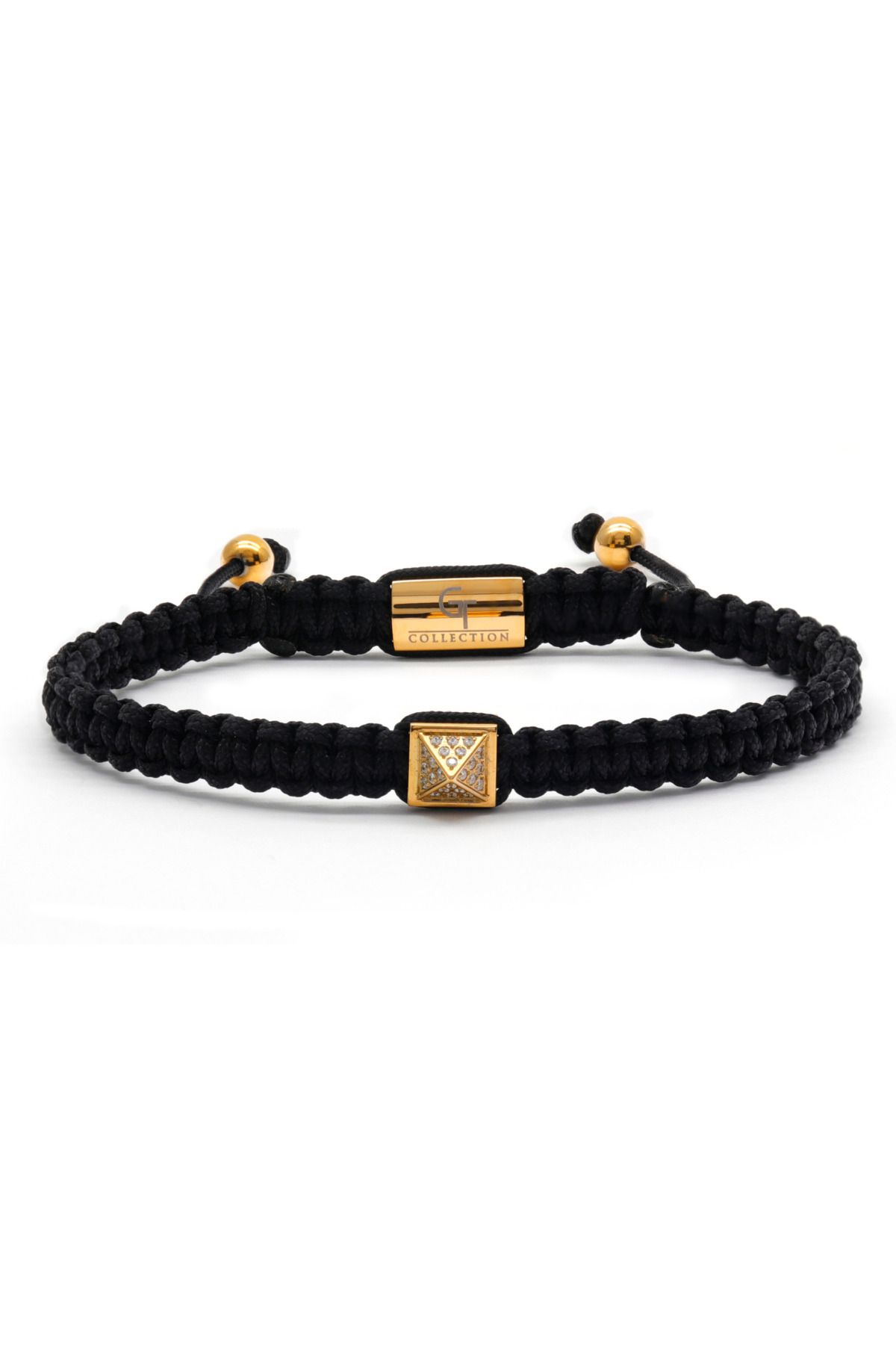 GT Collection-GT Collection, Men's Golden Pyramid Bracelet with Zircon One Size & Adjustable Black Nylon Cord 1