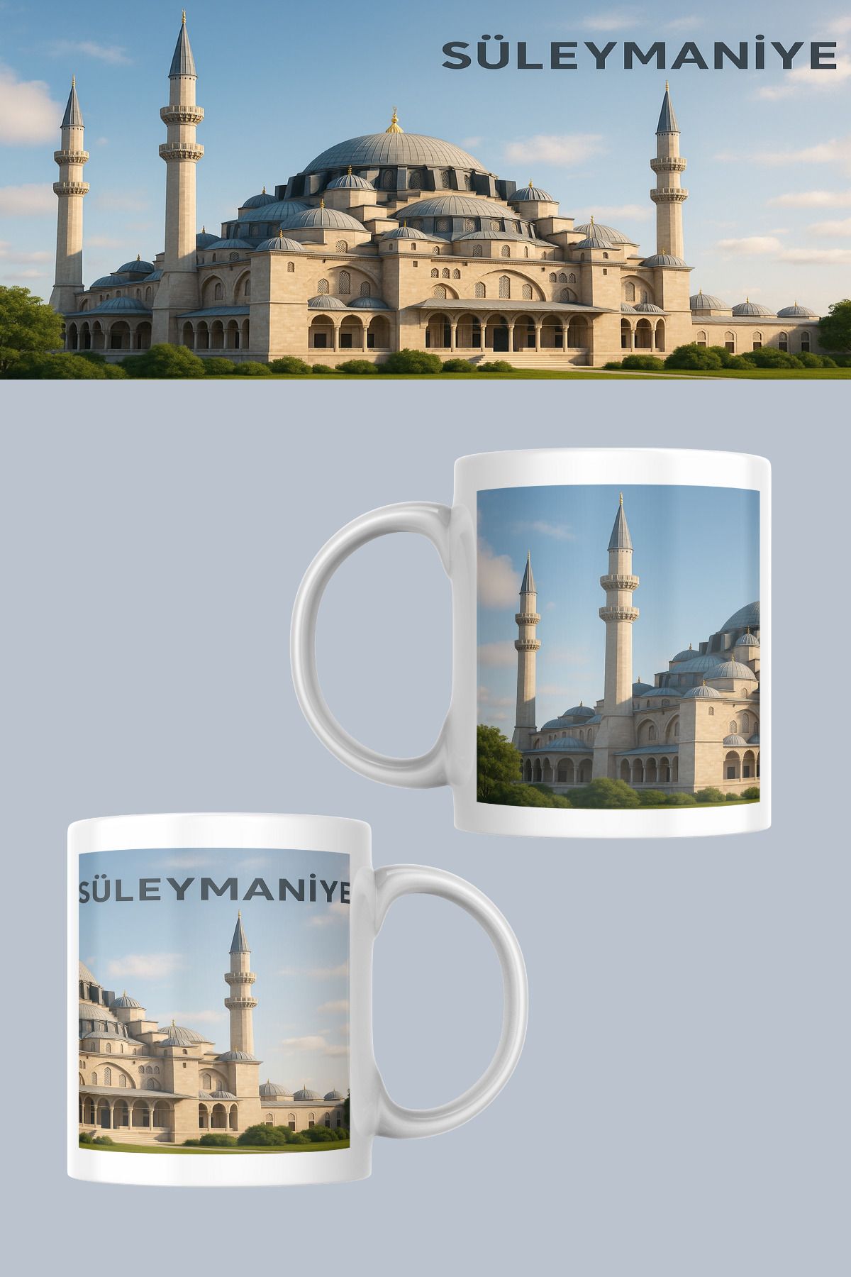 zerhome İstanbul Süleymaniye Camii Temalı Beyaz Porselen Kupa Bardak