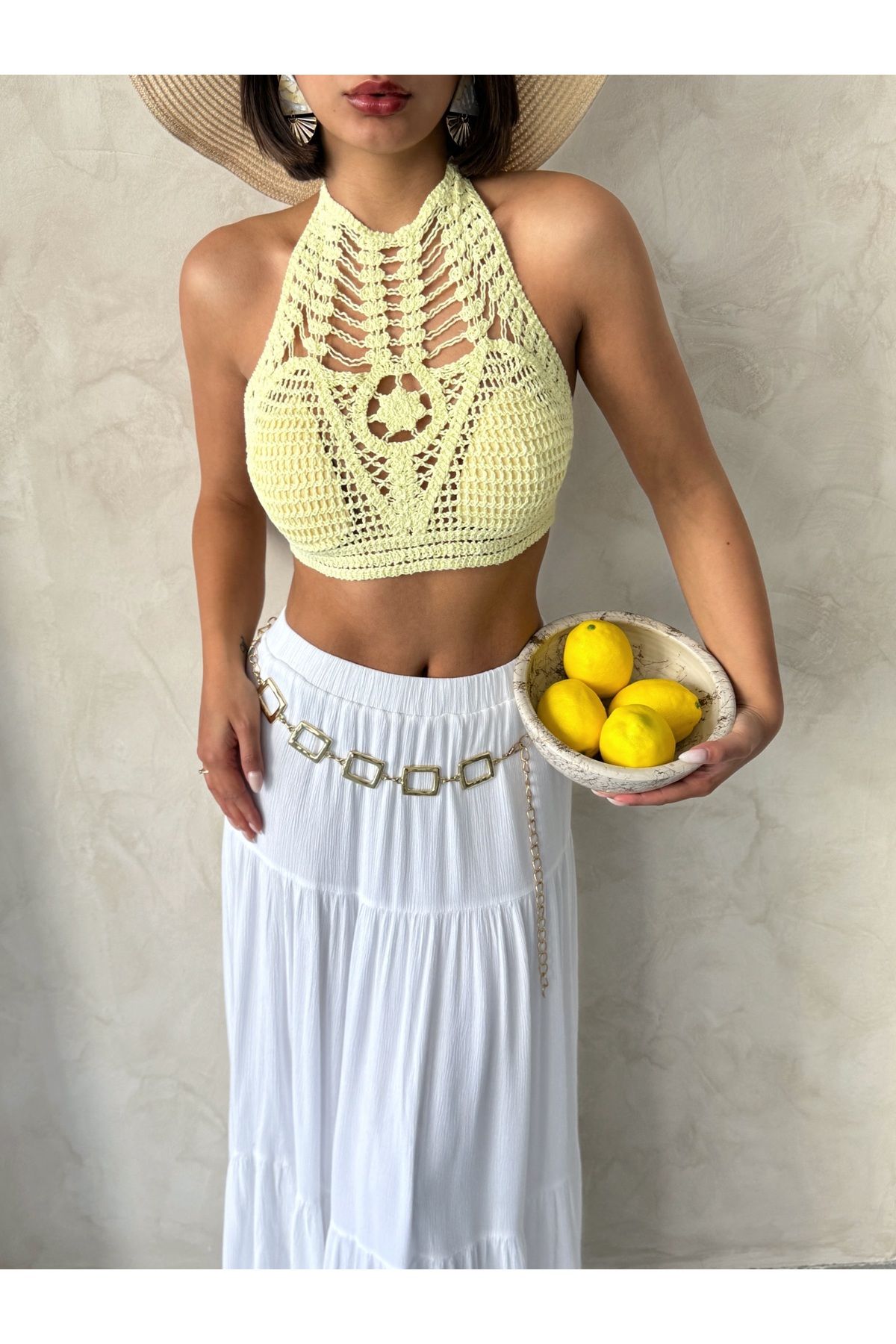 Miss Allos Kadın Dantel Nakış Örgü Detaylı Crop Büstiyer