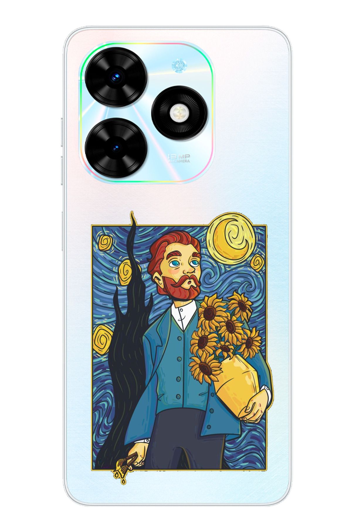 TechTree Tecno Spark Go 2024 Uyumlu Van Gogh Portre Tasarımlı Şeffaf Silikon Kılıf