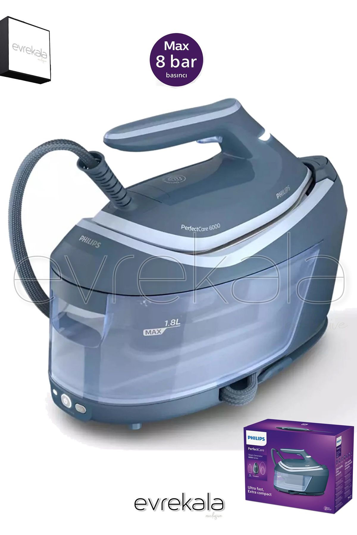Philips Evrekala Buhar Kazanlı Ütü Basınçlı New Series Iron Perceftcare -Yetkili Evrekala- 8 Bar Basınçlı