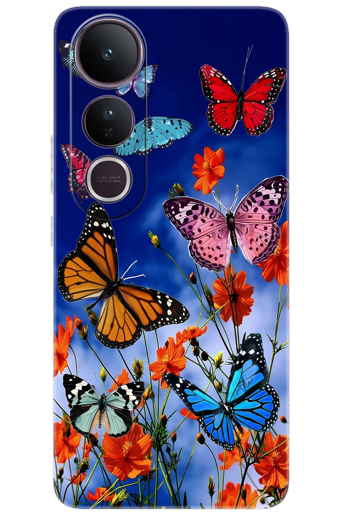 Ceppare Vivo V50 Lite 5G (V2441) Uyumlu Kılıf Desen Baskılı Silikon Renkli Kelebekler STK:741 CP-FQVsOmB