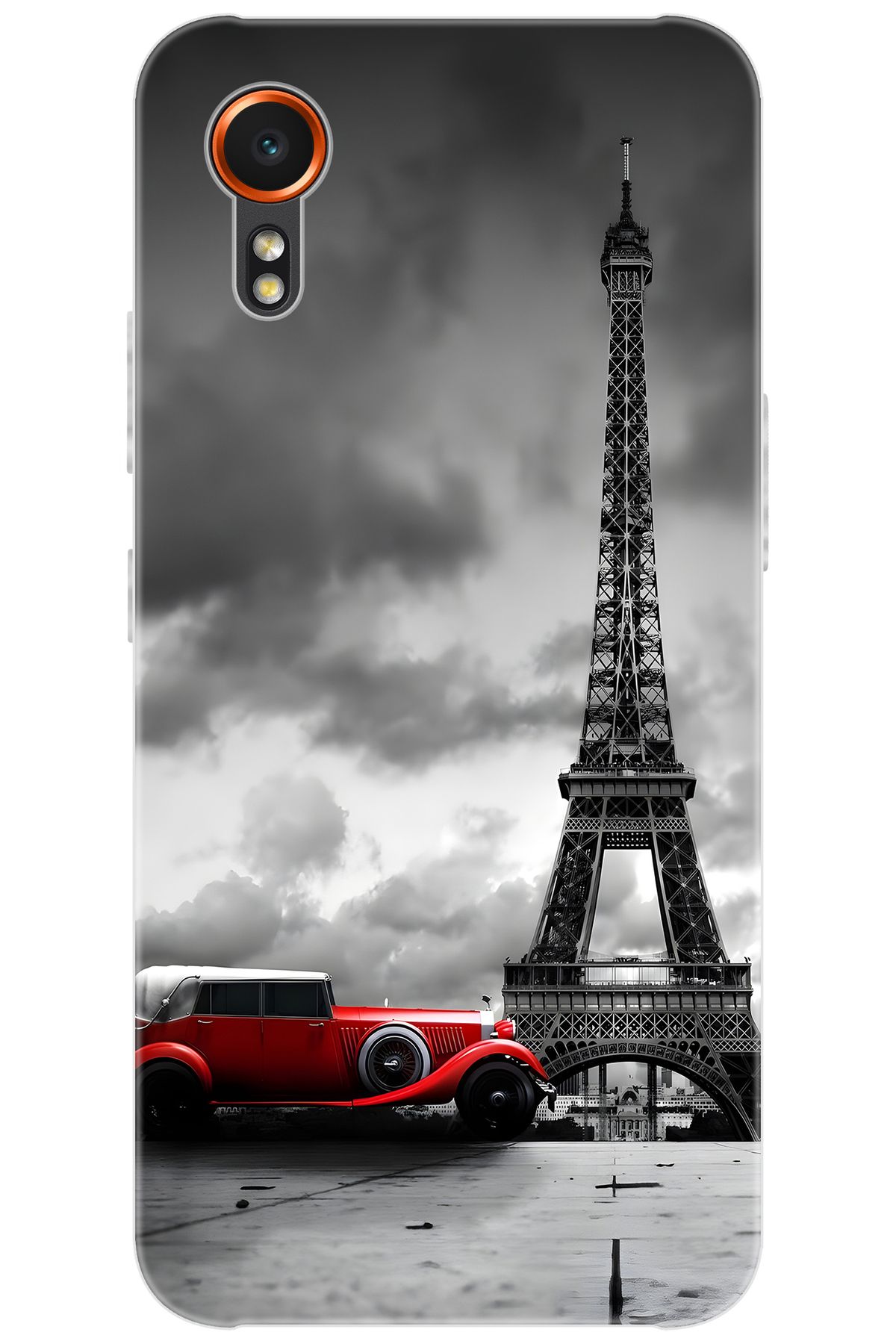Ceppare Samsung Galaxy XCover7 (SM-G556B) Uyumlu Kılıf Silikon Eyfel Kulesi Kırmızı Araba STK:709 CP-eY2gwDo