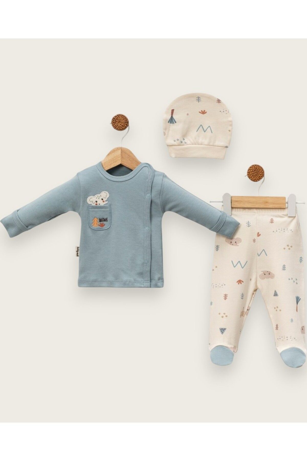 MINNOOSH BABY CEPLİ FİL NAKIŞLI %100 PAMUK 3'LÜ ÇITÇIT ZIBIN TAKIM