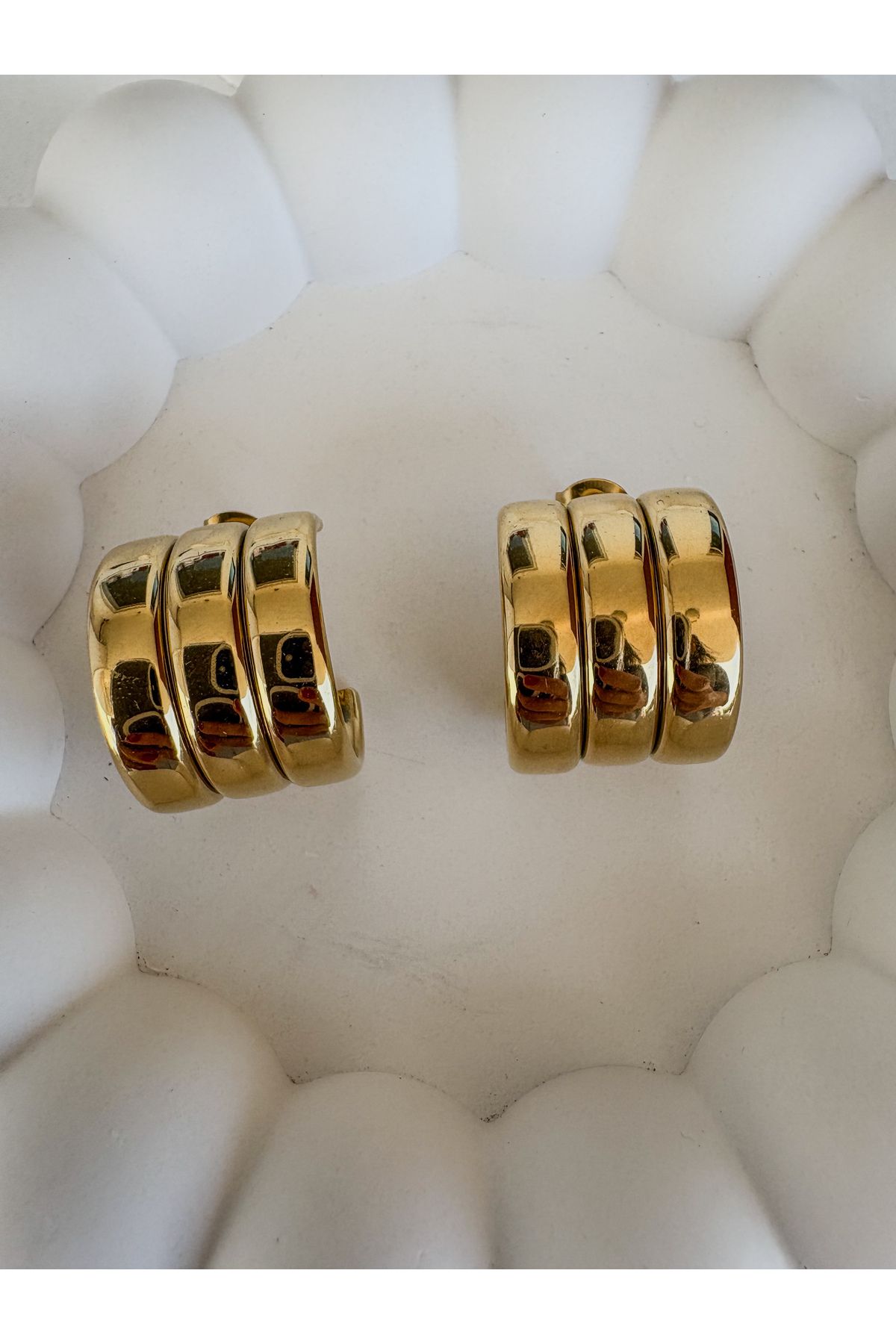 LeyyaJewelry Üçlü Bombeli Çelik Halka Küpe