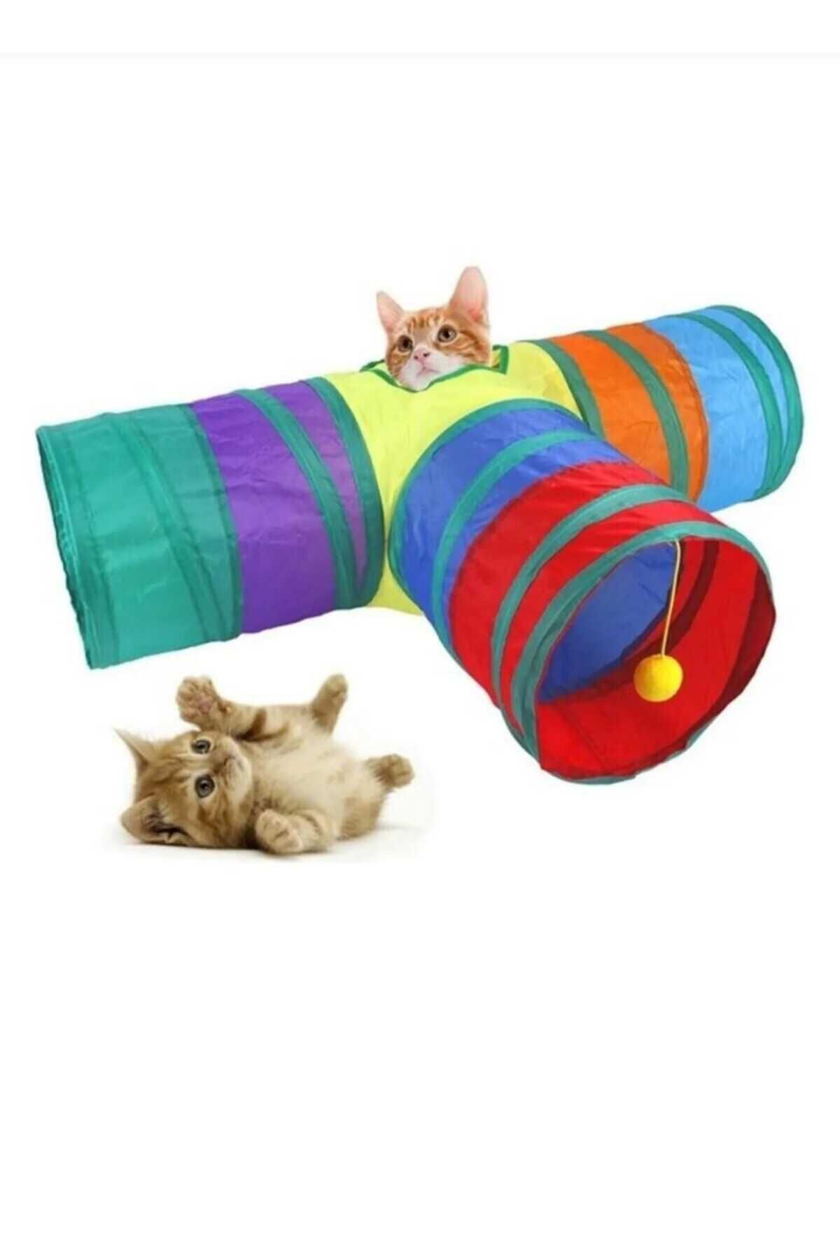 AKBU T Şeklinde Kedi Tüneli Katlanır Gökkuşağı T Şeklinde Kedi Köpek Oyun Tüneli Evcil Hayvan Oyun Tüneli