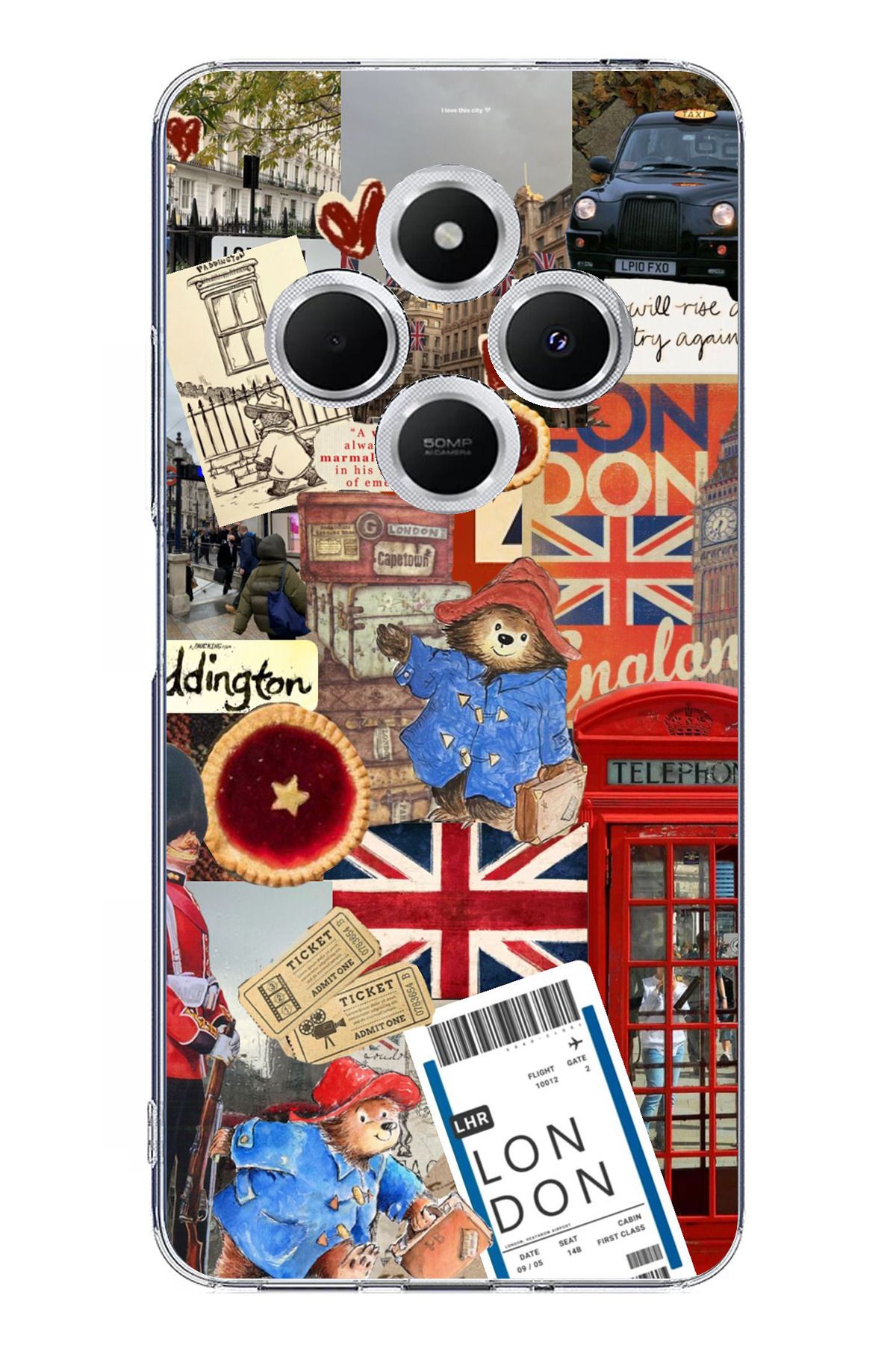 TechTree Redmi 14C Uyumlu Londra Kolaj Şeffaf Silikon Kılıf