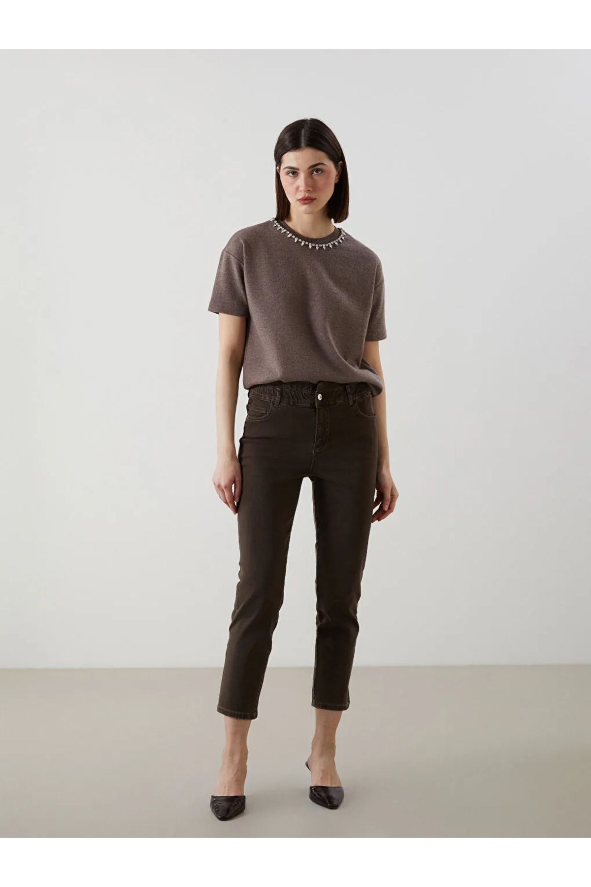 LC Waikiki LCWAIKIKI Classic Kahverengi Slim Mom Kadın Jean Pantolon