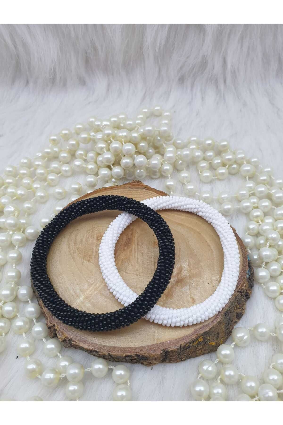 HAPPY HANDMADE 18cm 2li Siyah Beyaz Bileklik/hapishane Işi Bileklik.