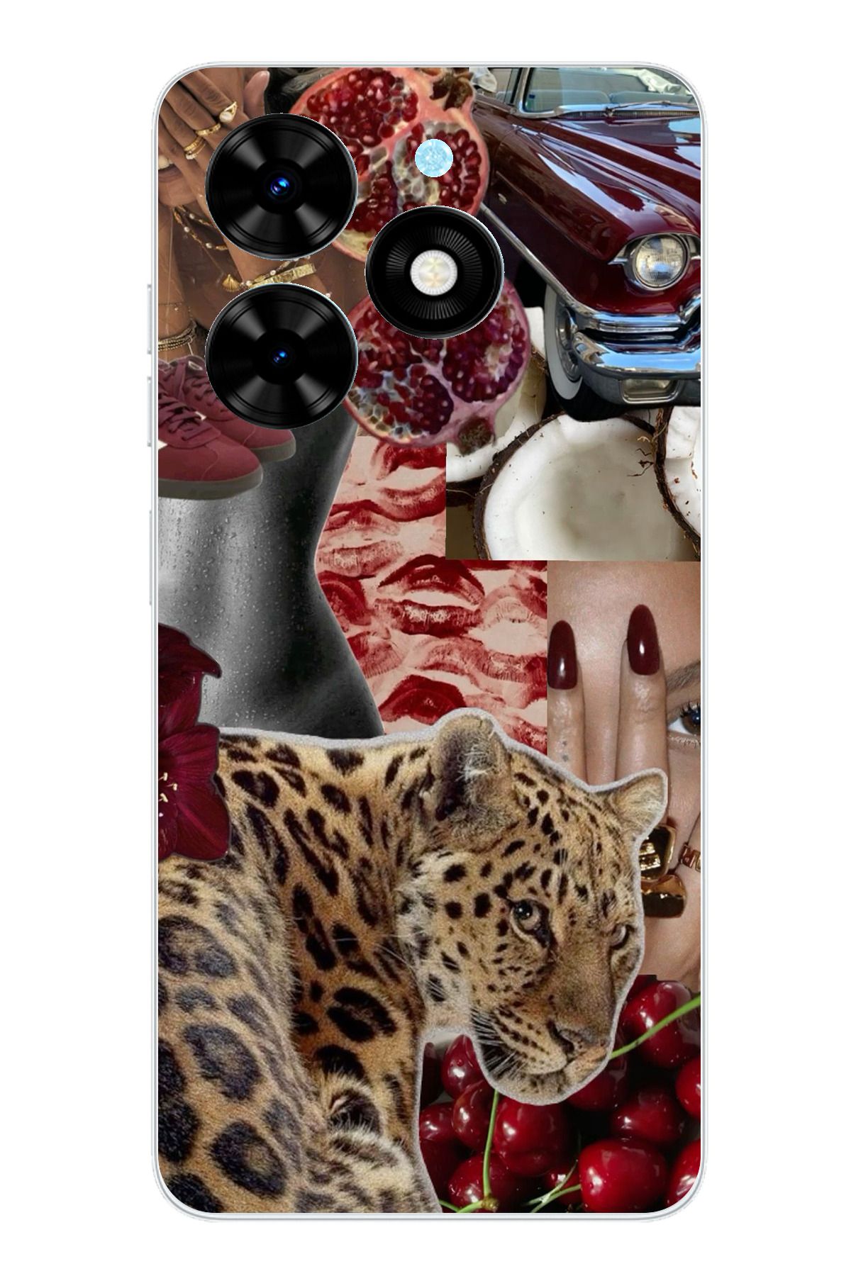 TechTree Tecno Spark 20 - 20C Uyumlu Leopar Kırmızı Vibes Şeffaf Silikon Kılıf