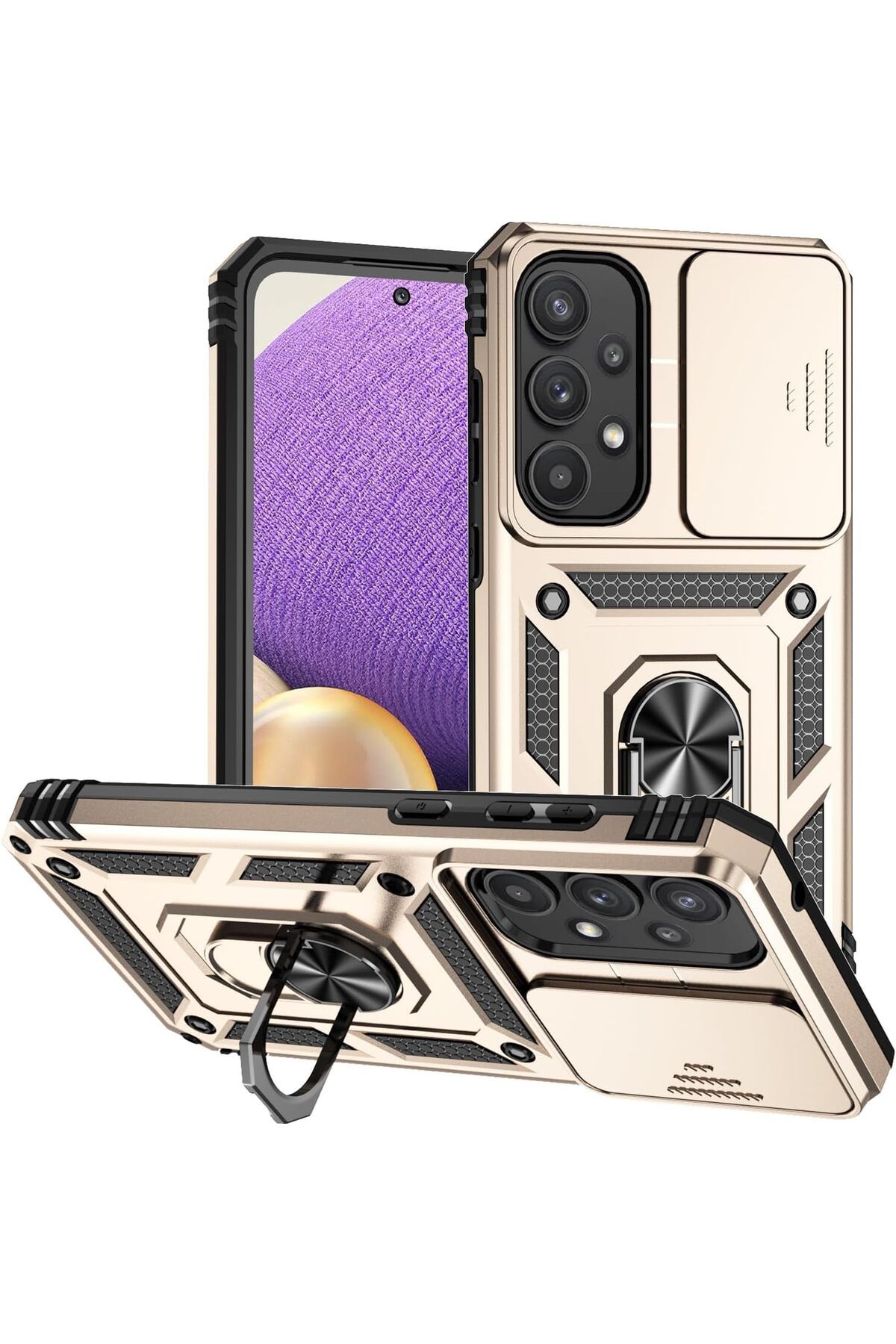 Rivor Samsung Galaxy A53 Uyumlu Kılıf Kamera Sürgülü Standlı Yüzüklü Darbe Emici Zırh Koruyucu Tank Kapak