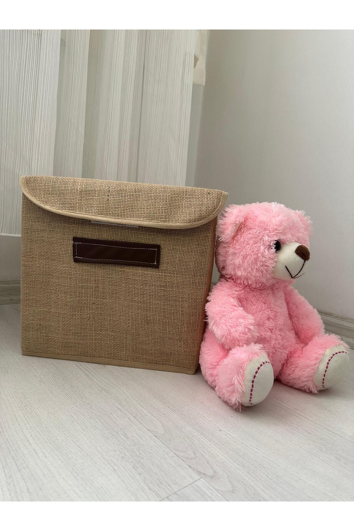 HomeBerry 1 Adet Kapaklı Jüt Dolap Içi Çamaşır Oyuncak Düzenleyici Katlanır Kutusu Organizer 30x30x30