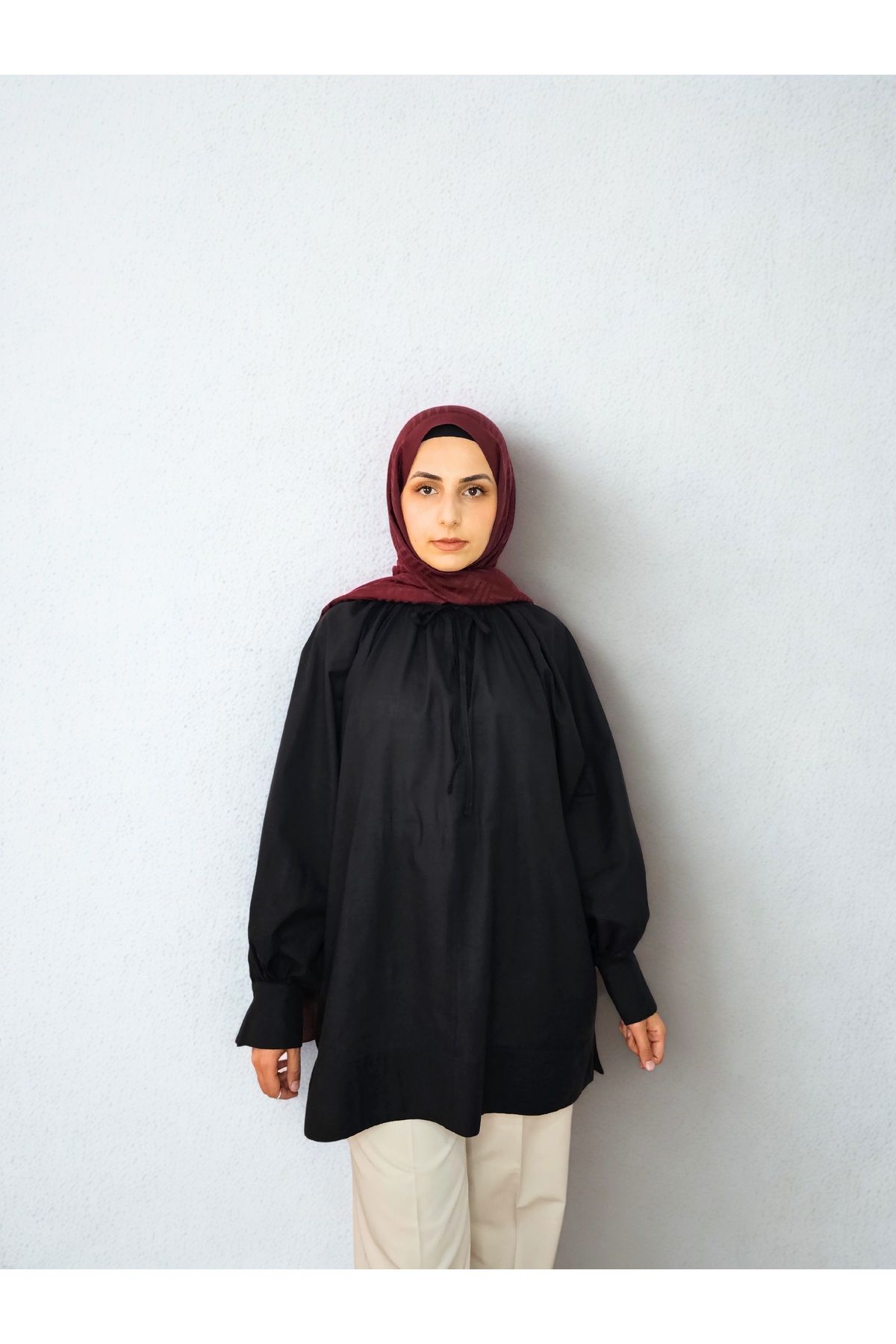 shop Büzgü Yakalı Dökümlü Vual Gömlek