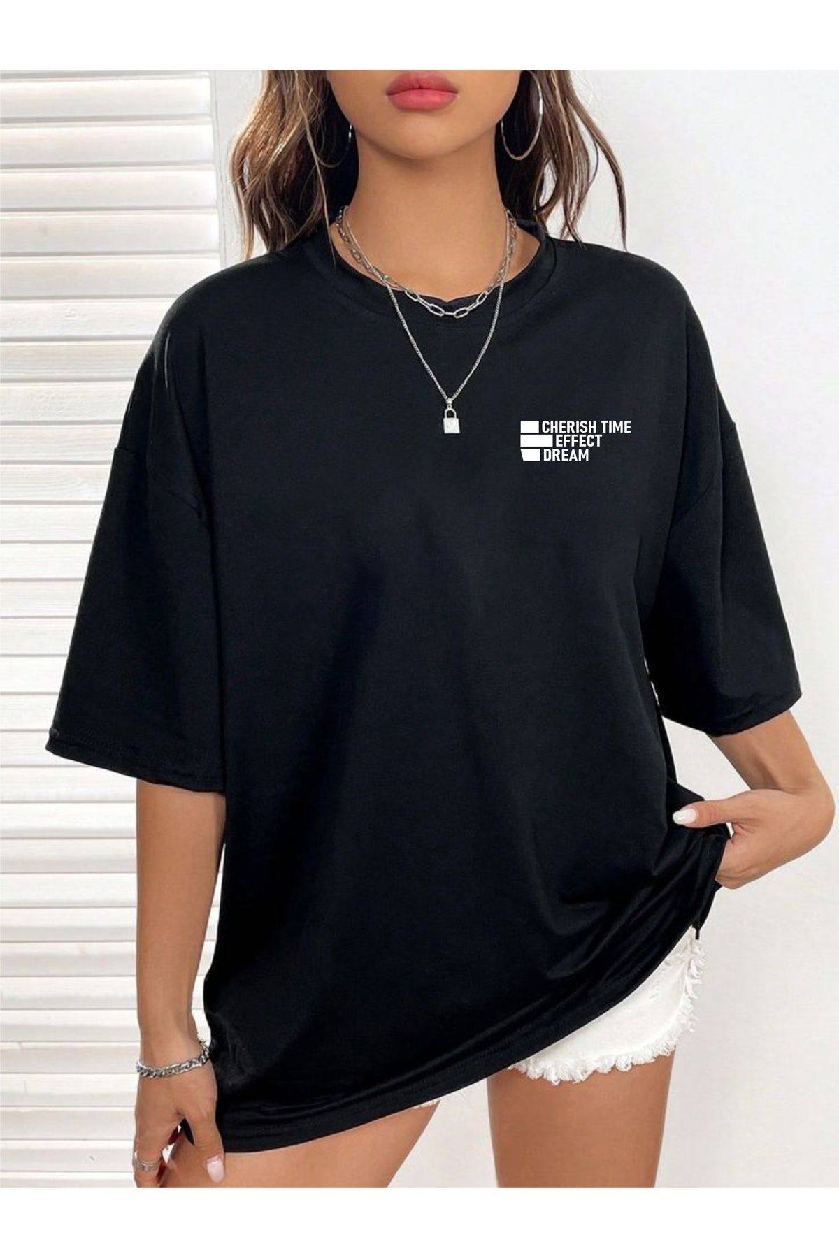 estilowear Kadın Oversize Baskılı Pamuklu T-shirt Kısa kollu Model 1019