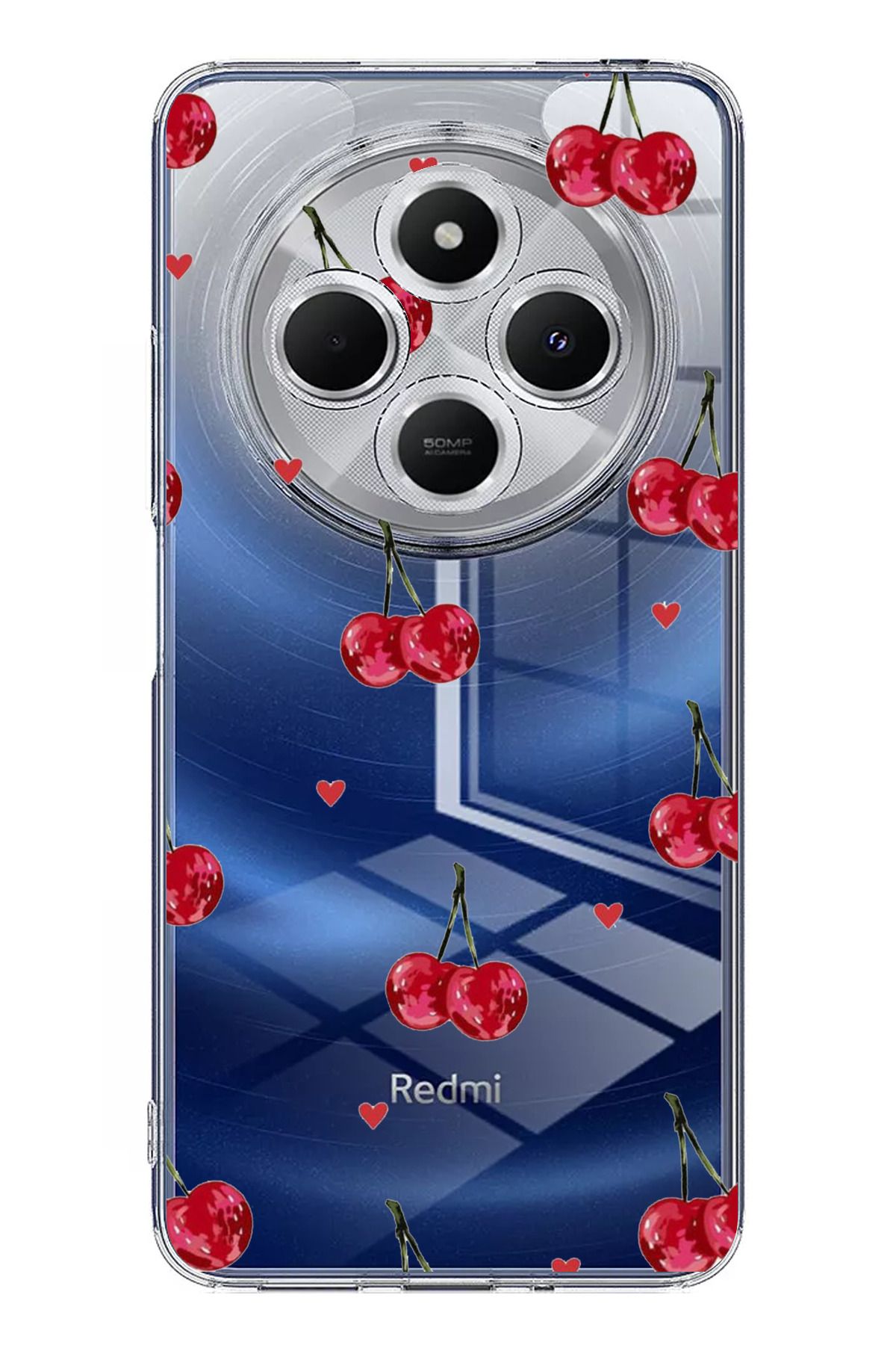 TechTree Redmi 14C Uyumlu Kirazlar ve Kalpler Tasarımlı Şeffaf Silikon Kılıf