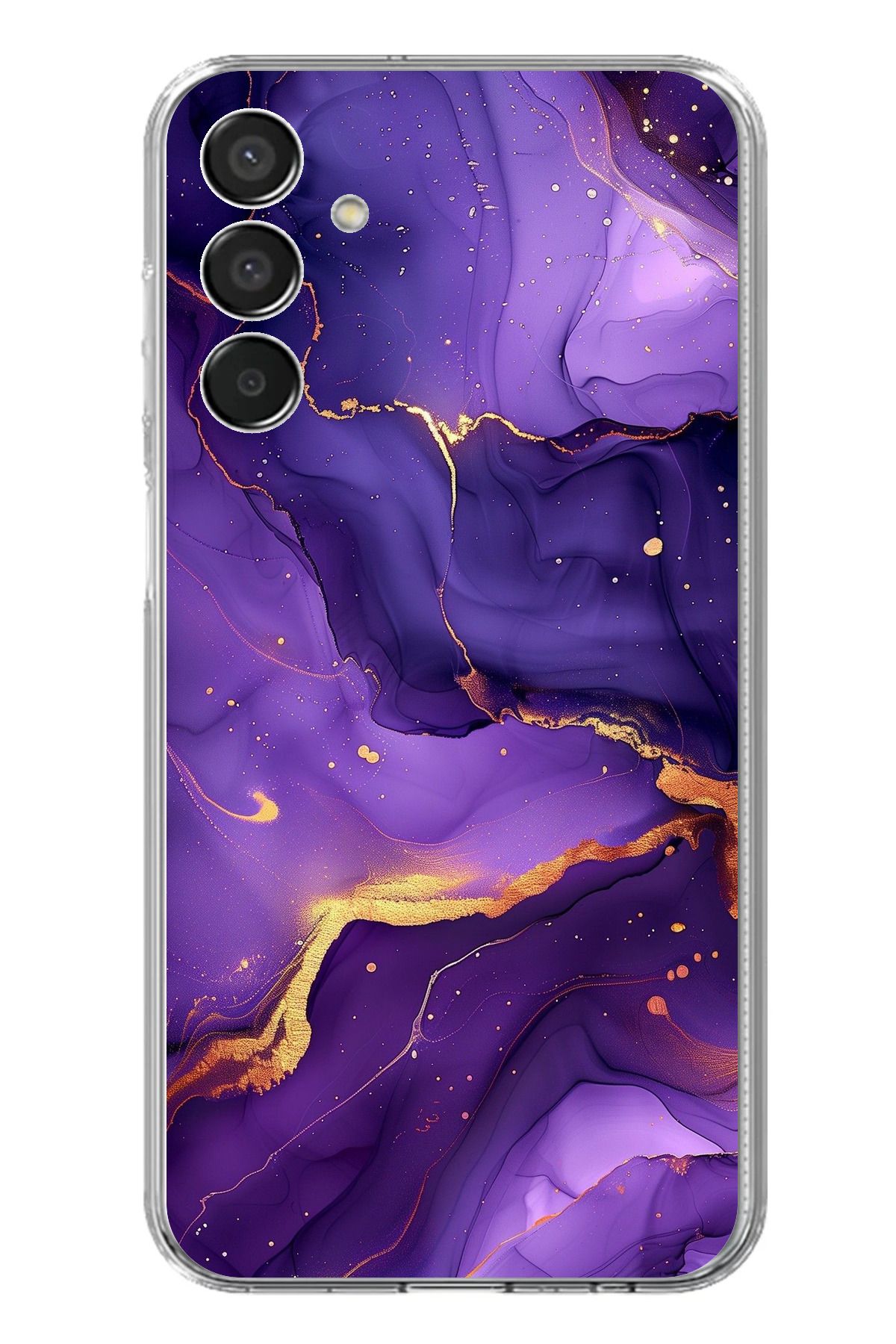 TechTree Samsung Galaxy M15 Uyumlu Ametist Taşı Mor Mermer Şeffaf Silikon Kılıf