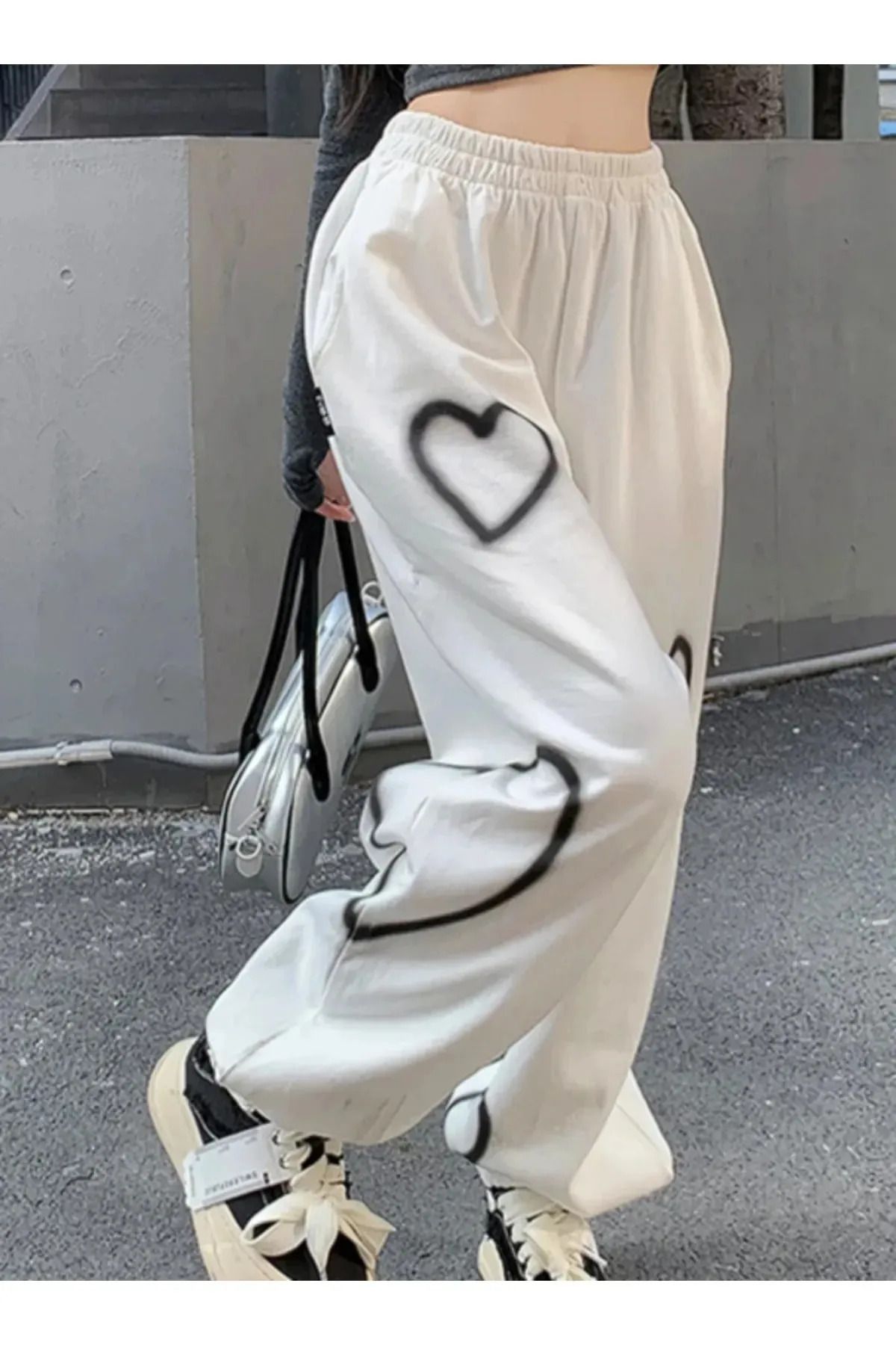 Gofeel Streetwear Harajuku Heart Desenli Oversize Unisex Eşofman Altı
