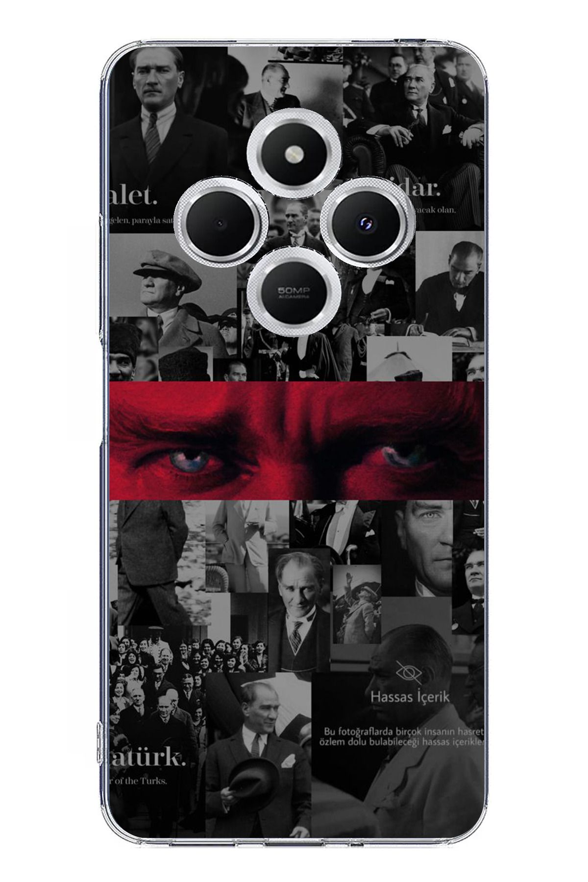 TechTree Redmi 14C Uyumlu Atatürk Gözler Tasarım Şeffaf Silikon Kılıf