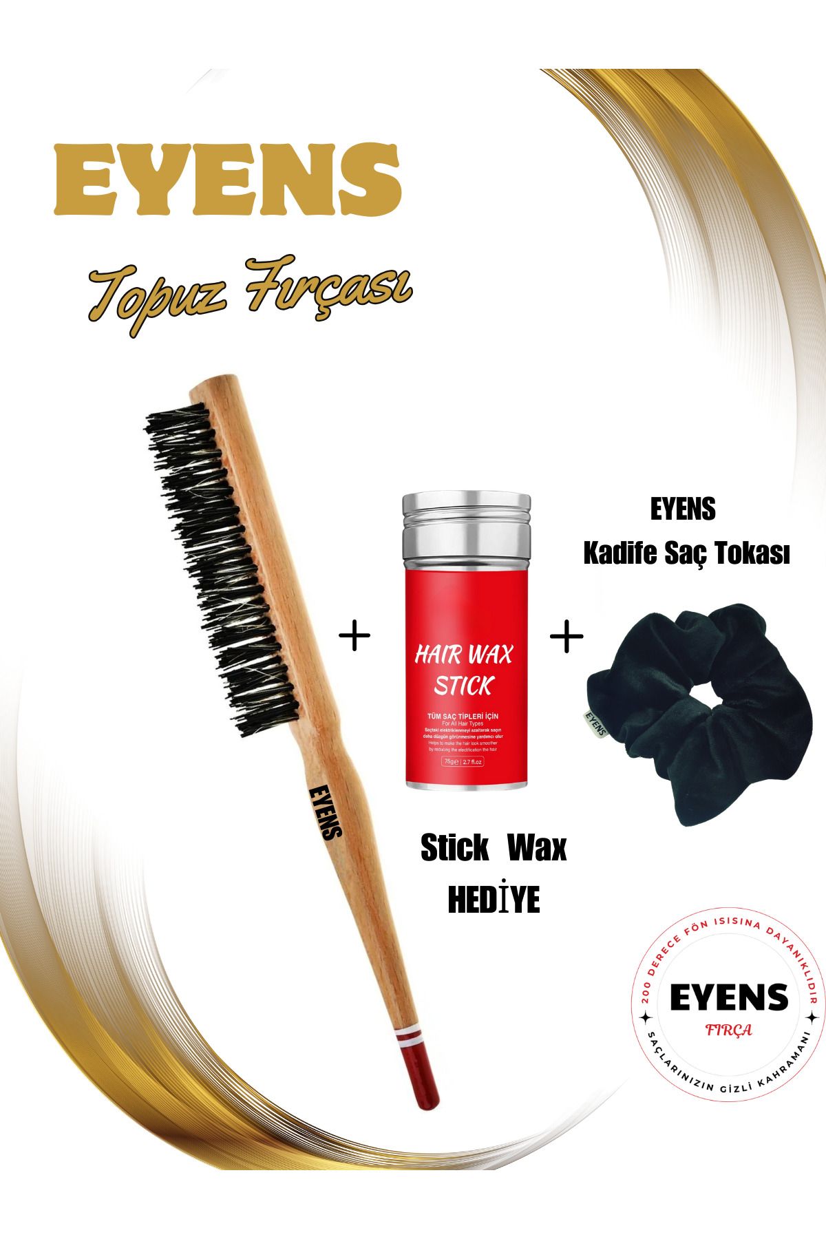 EYENS Topuz Fırçası Toka Seti Stick Wax HEDİYELİ