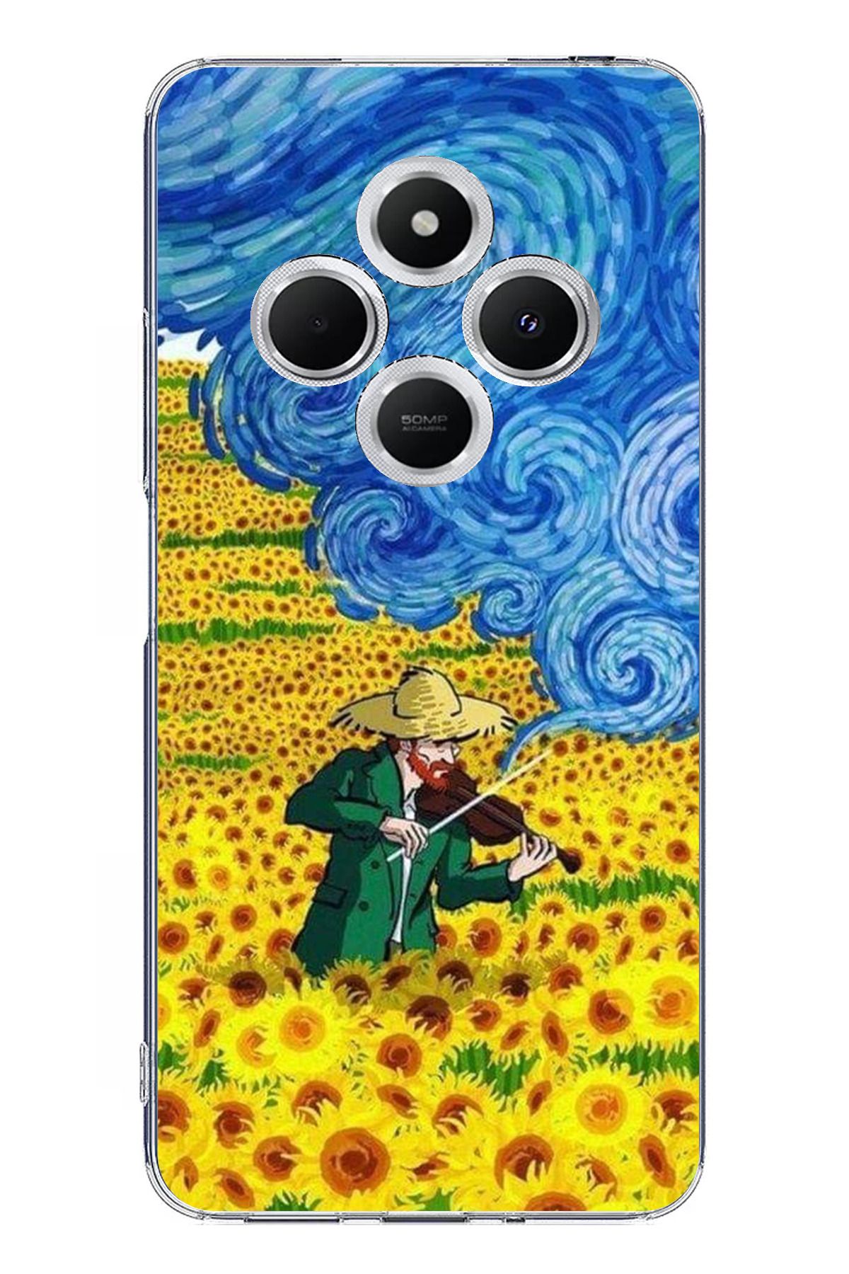 TechTree Redmi 14C Uyumlu Van Gogh Keman Şeffaf Silikon Kılıf