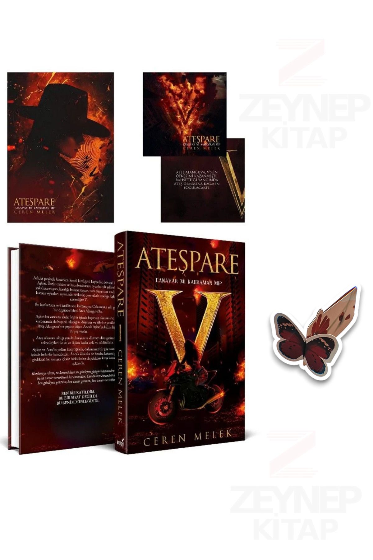 İndigo Kitap Ateşpare 1(CİLTLİ)Özel Tasarım Hareketli Kelebek Ayraç Hediye