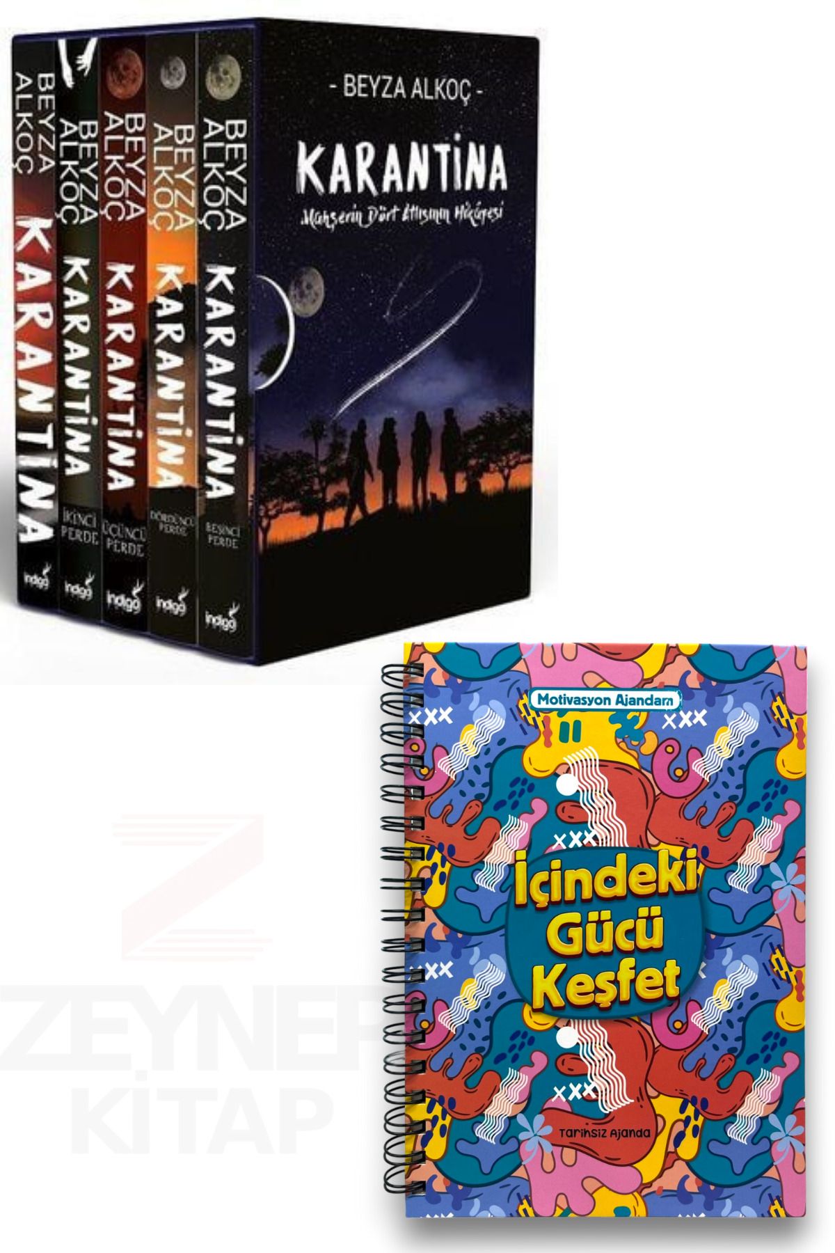 İndigo Kitap Karantina 5 Kitap Set(KARTONKAPAK-KUTULU)Motivasyon Ajandam Tarihsiz Ajanda Hediye