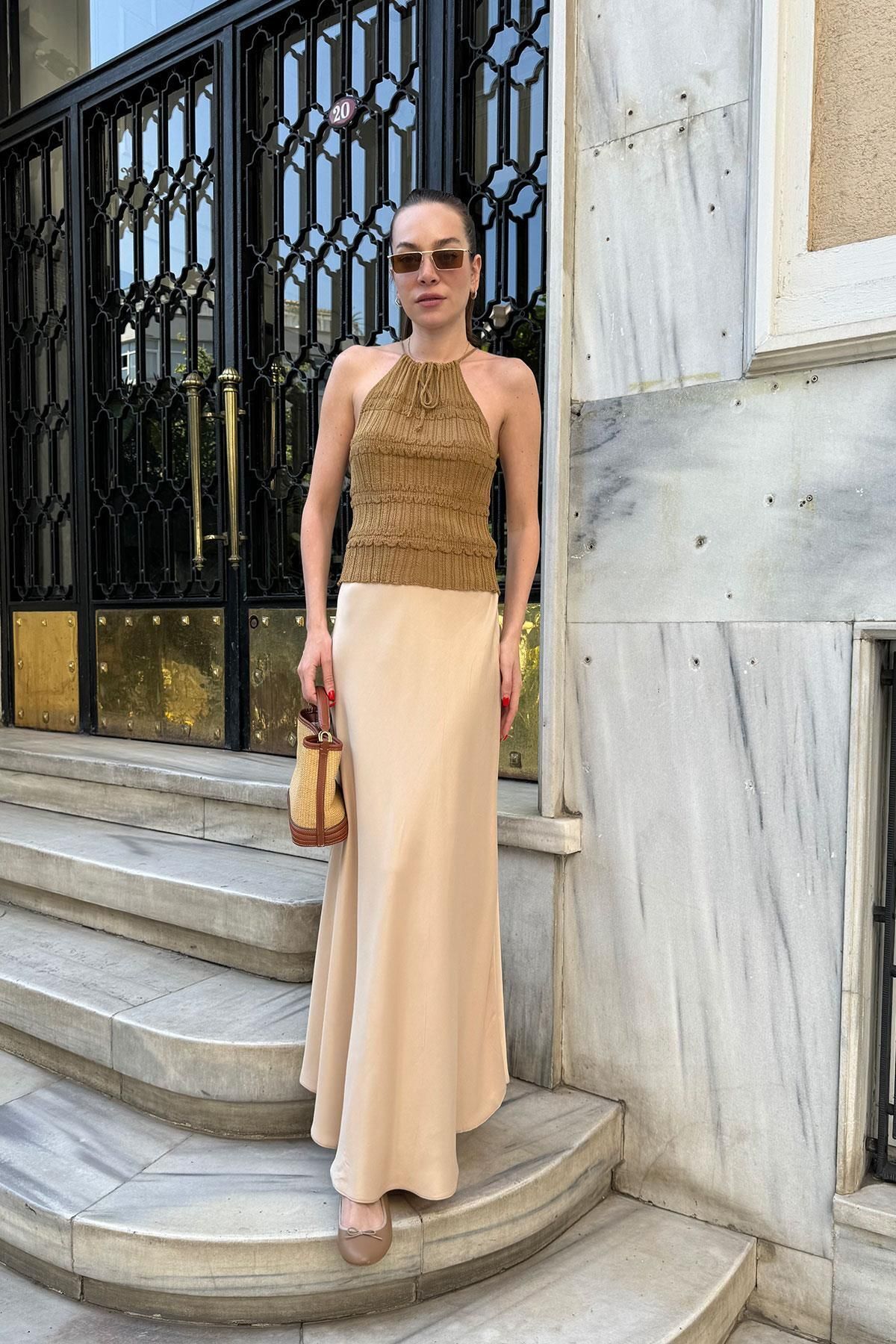 QİMYA BUTİK-Fustă Maxi damă Satin MAGARDE - Talie elastică 3